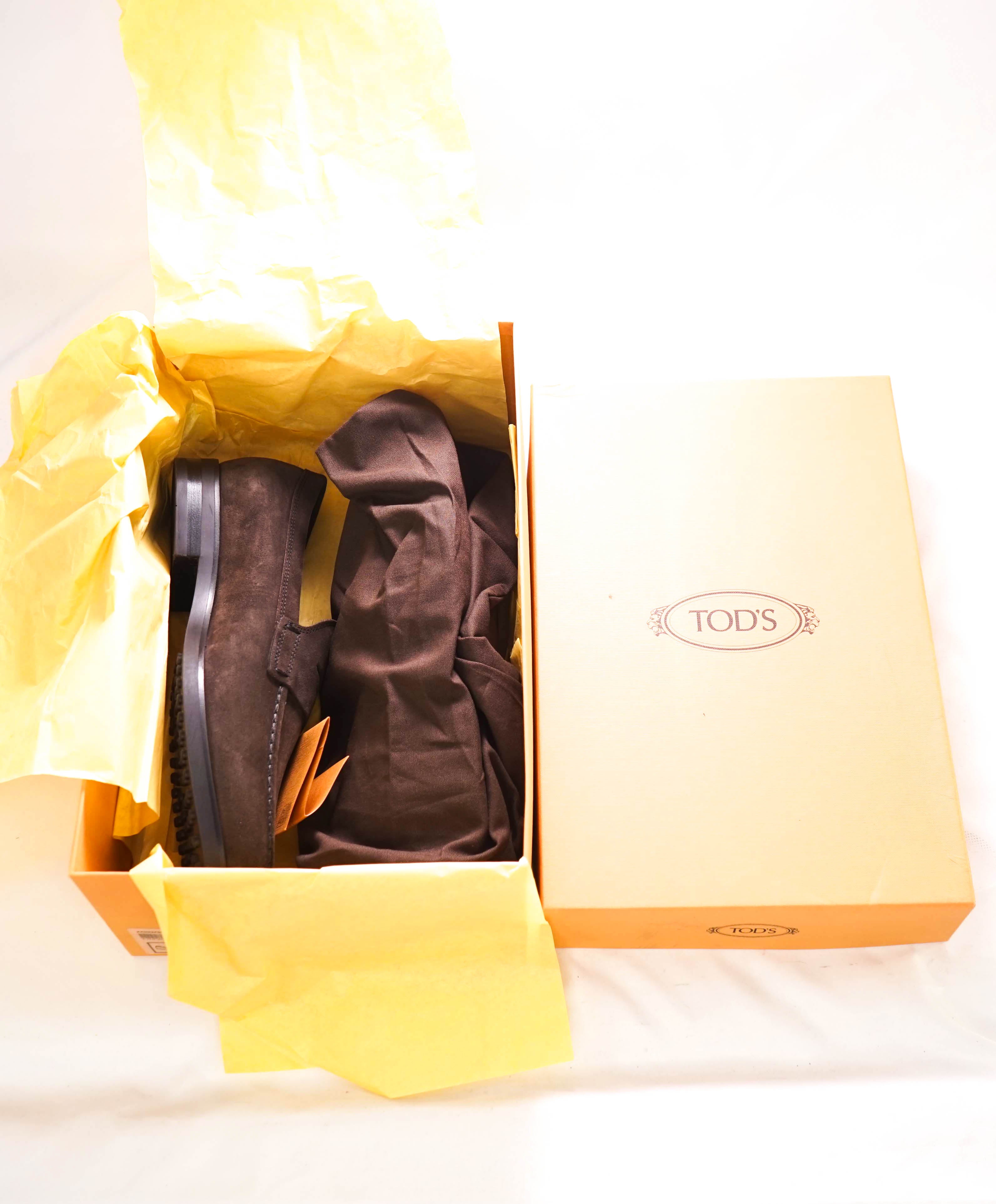 TOD’S - “Boston” Brown Suede Logo Embossed Vamp Penny Loafers - 9 US (8 Tod's)