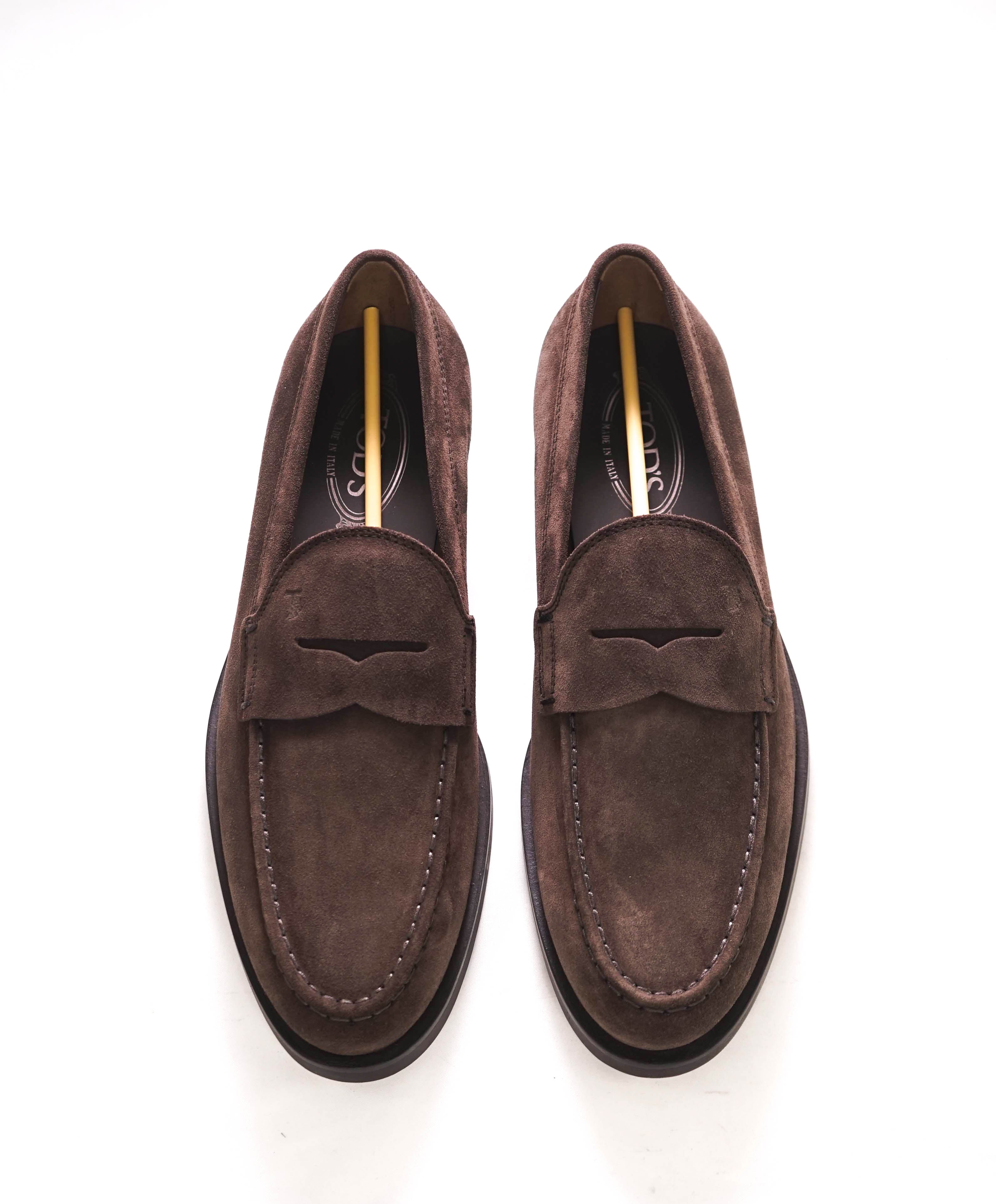 TOD’S - “Boston” Brown Suede Logo Embossed Vamp Penny Loafers - 9 US (8 Tod's)