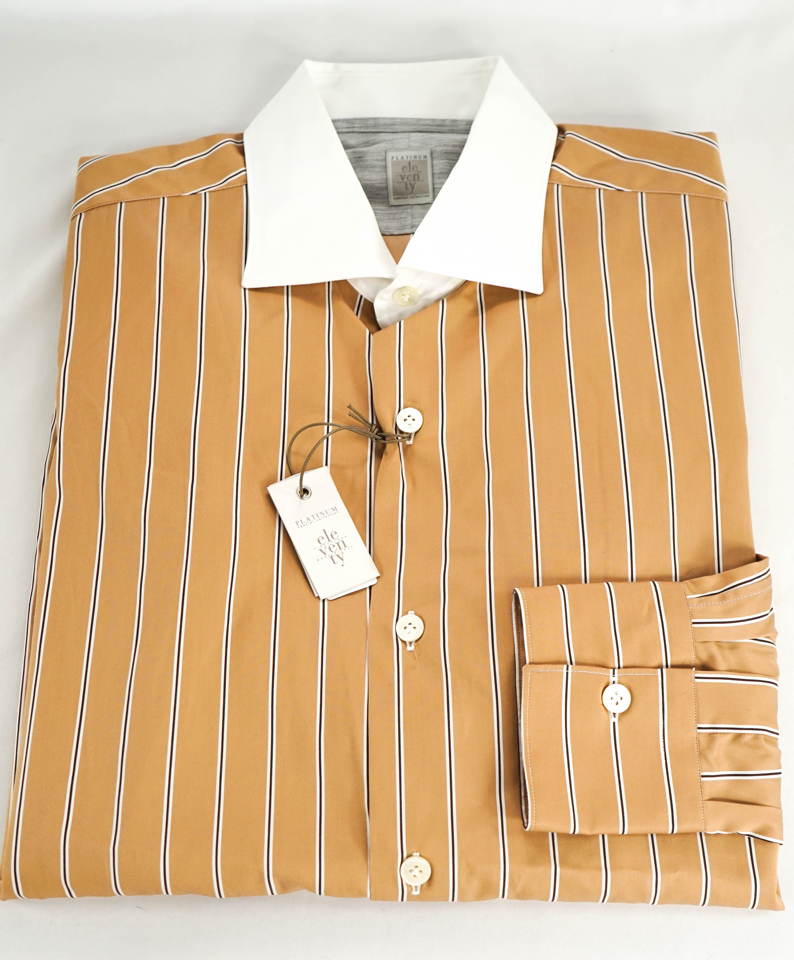 $395 ELEVENTY - Brown/White *Wide Spread Contrast Collar* Button Dress Shirt - M