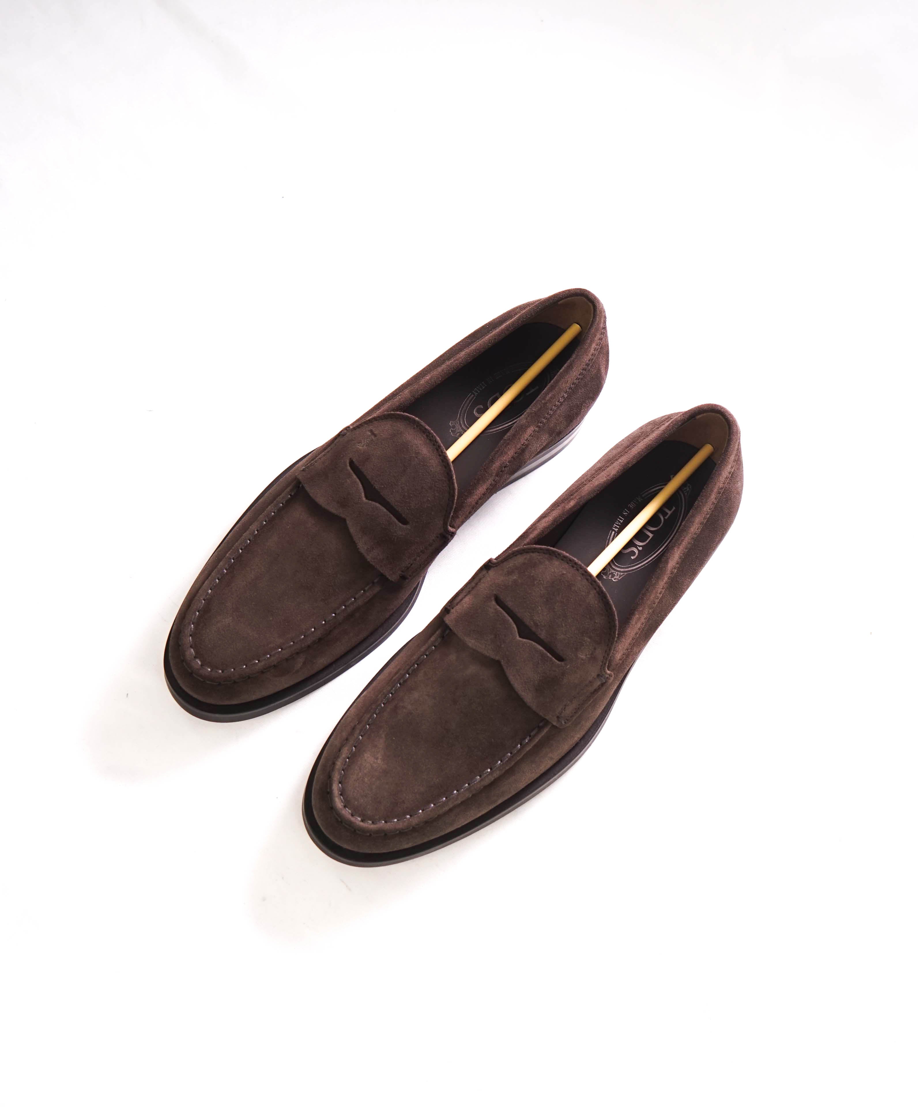 TOD’S - “Boston” Brown Suede Logo Embossed Vamp Penny Loafers - 9 US (8 Tod's)