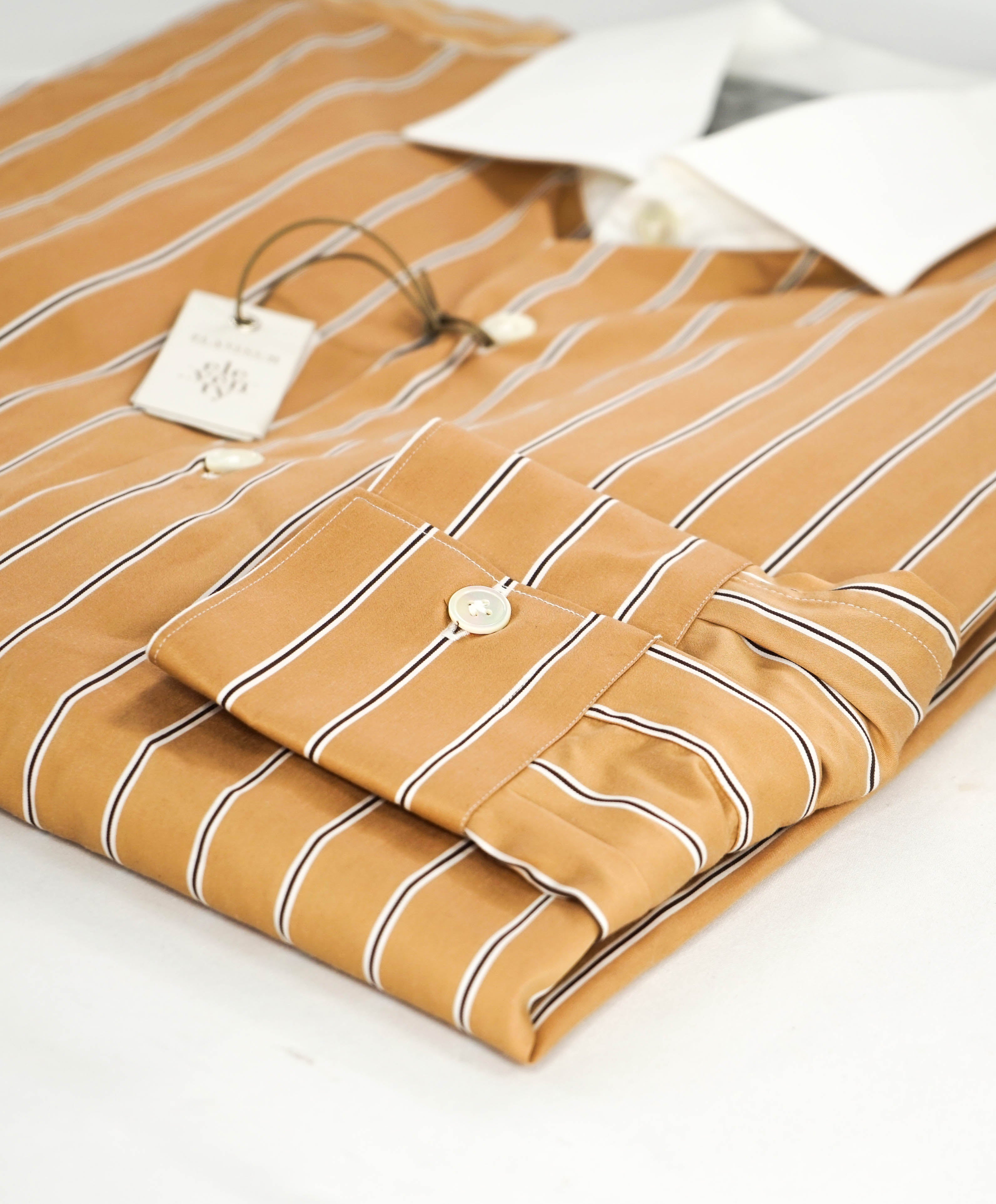 $395 ELEVENTY - Brown/White *Wide Spread Contrast Collar* Button Dress Shirt - M