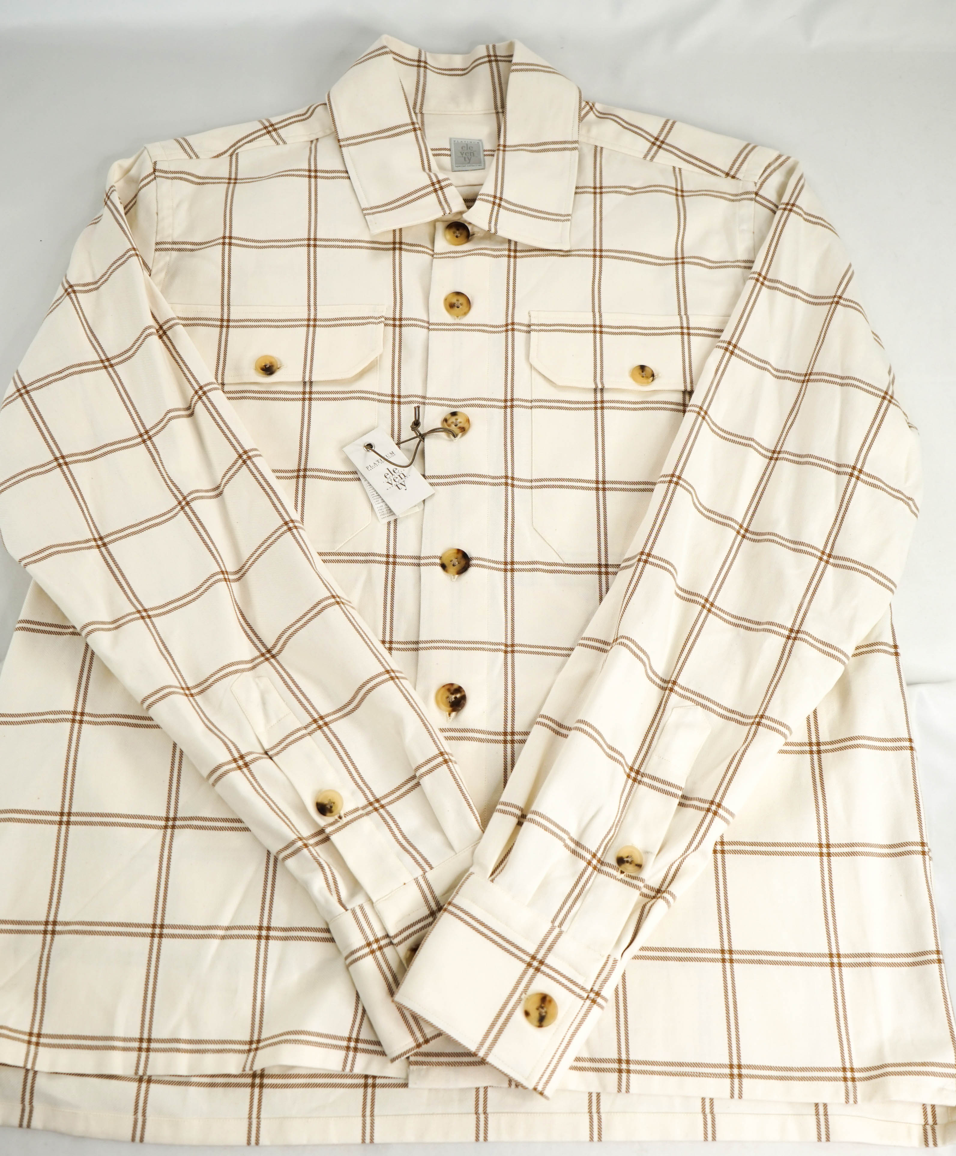 $595 ELEVENTY PLATINUM - Cotton Ivory / Camel Shirt Jacket Coat - M