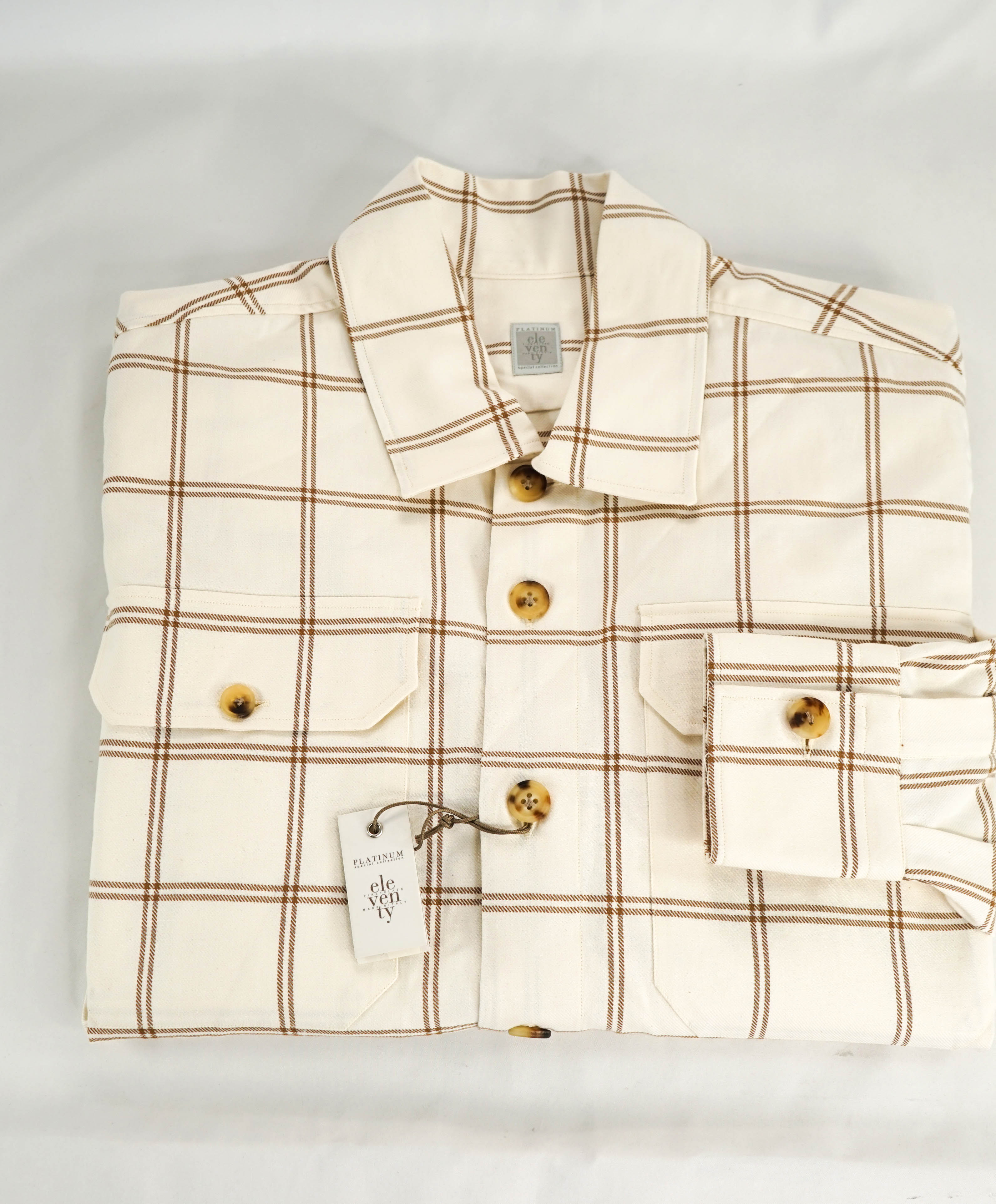 $595 ELEVENTY PLATINUM - Cotton Ivory / Camel Shirt Jacket Coat - M