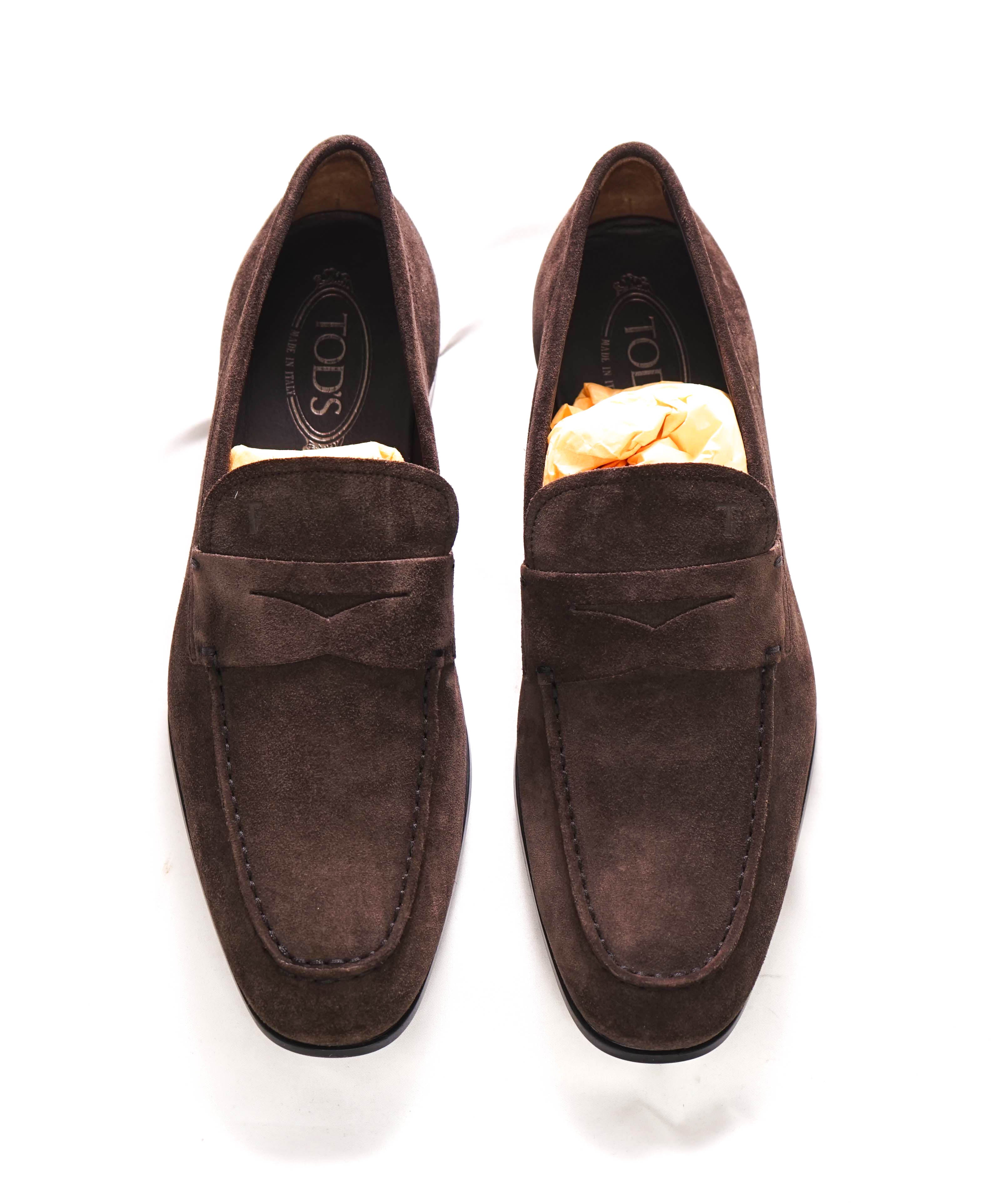 $675 TOD’S - Brown Suede Penny Loafer Leather LOGO Vamp Loafer - (9 Tod's) 10 US