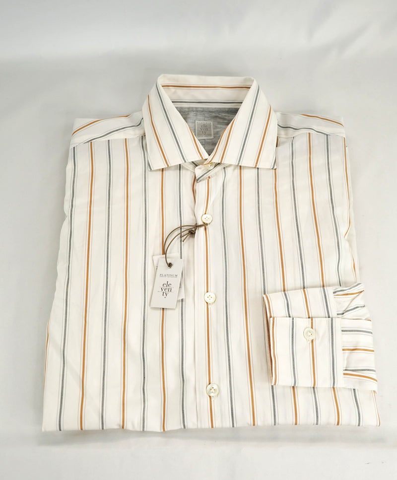 $395 ELEVENTY -Neutral *Wide Spread Collar* Button Dress Shirt - M