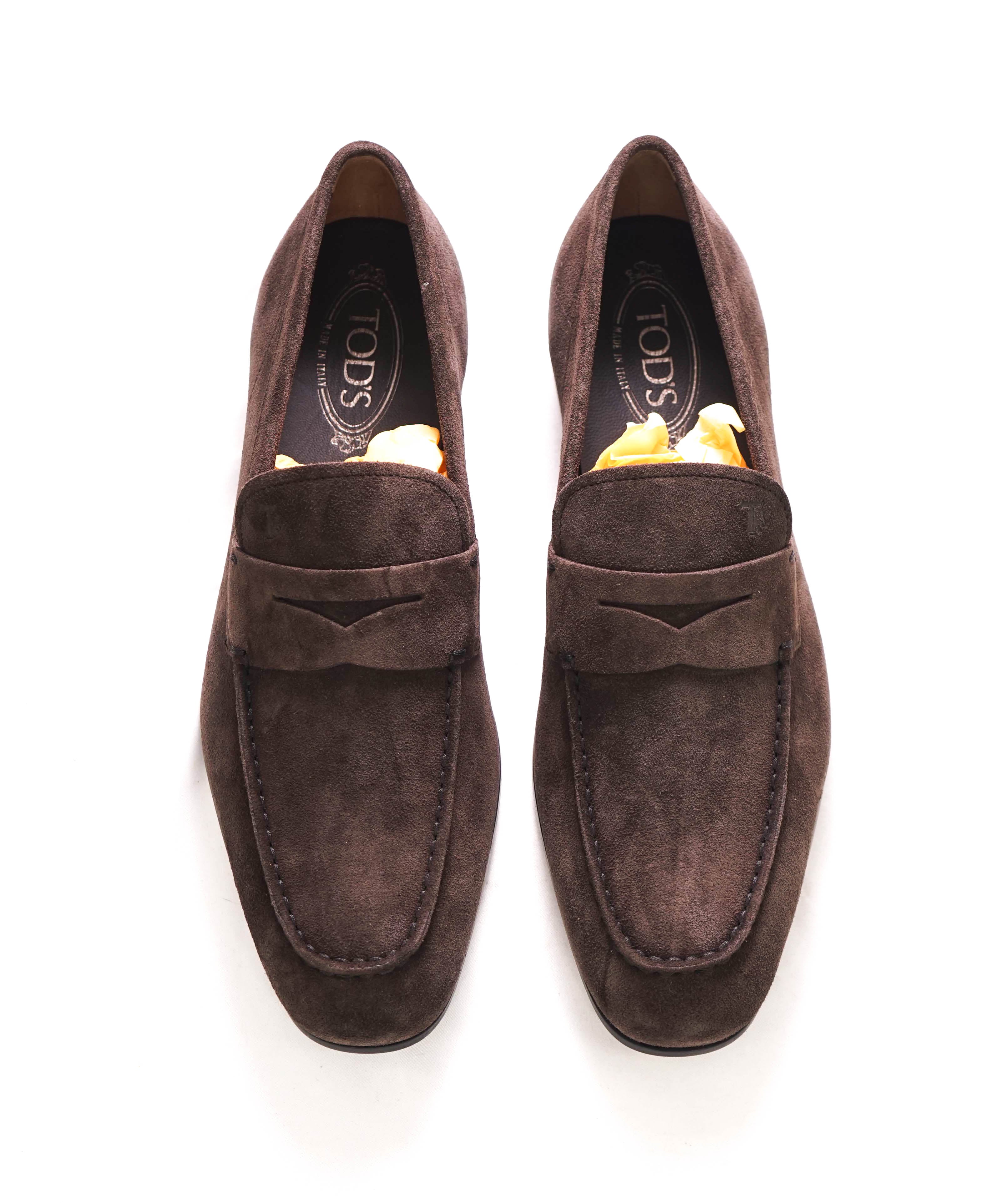 $675 TOD’S - Brown Suede Penny Loafer Leather LOGO Vamp Loafer - (9 Tod's) 10 US