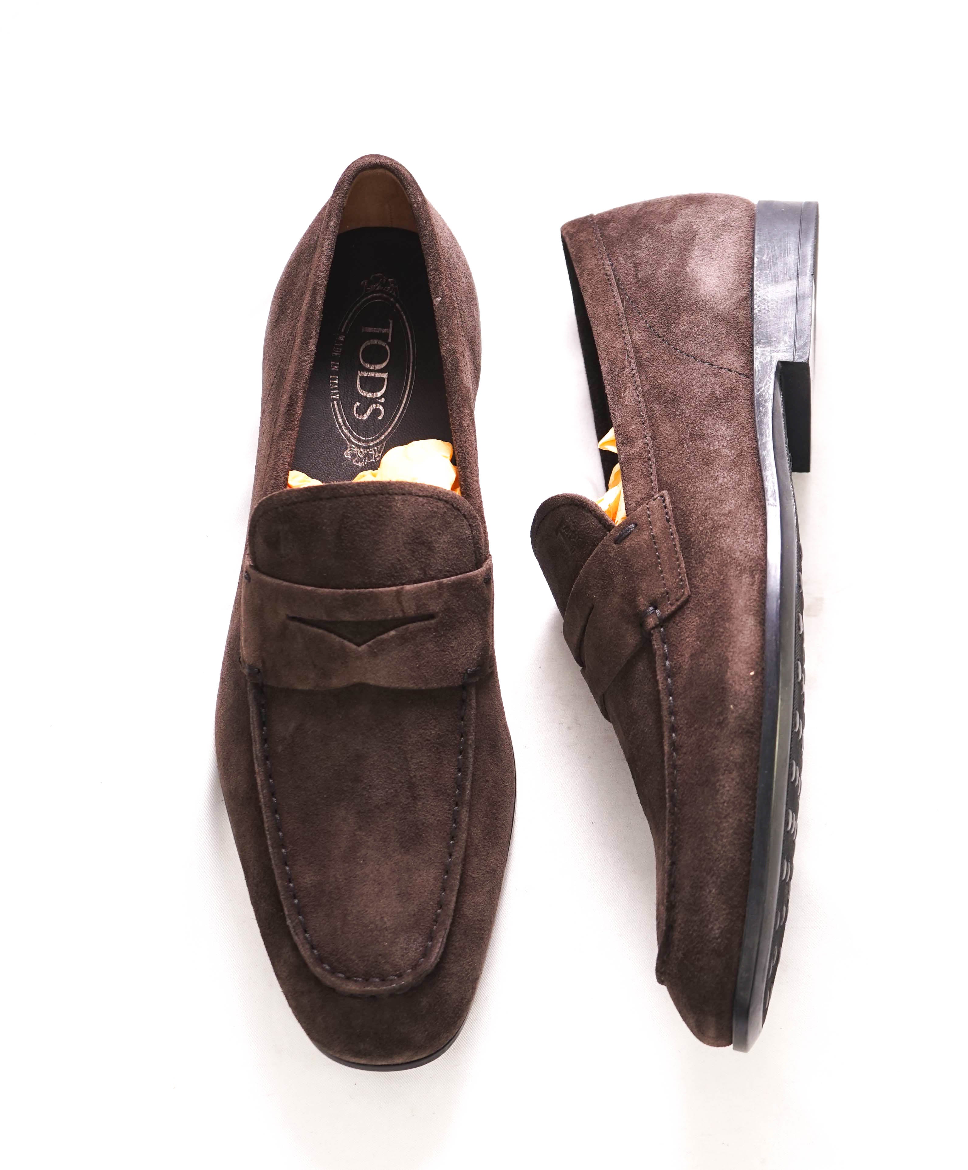 $675 TOD’S - Brown Suede Penny Loafer Leather LOGO Vamp Loafer - (9 Tod's) 10 US