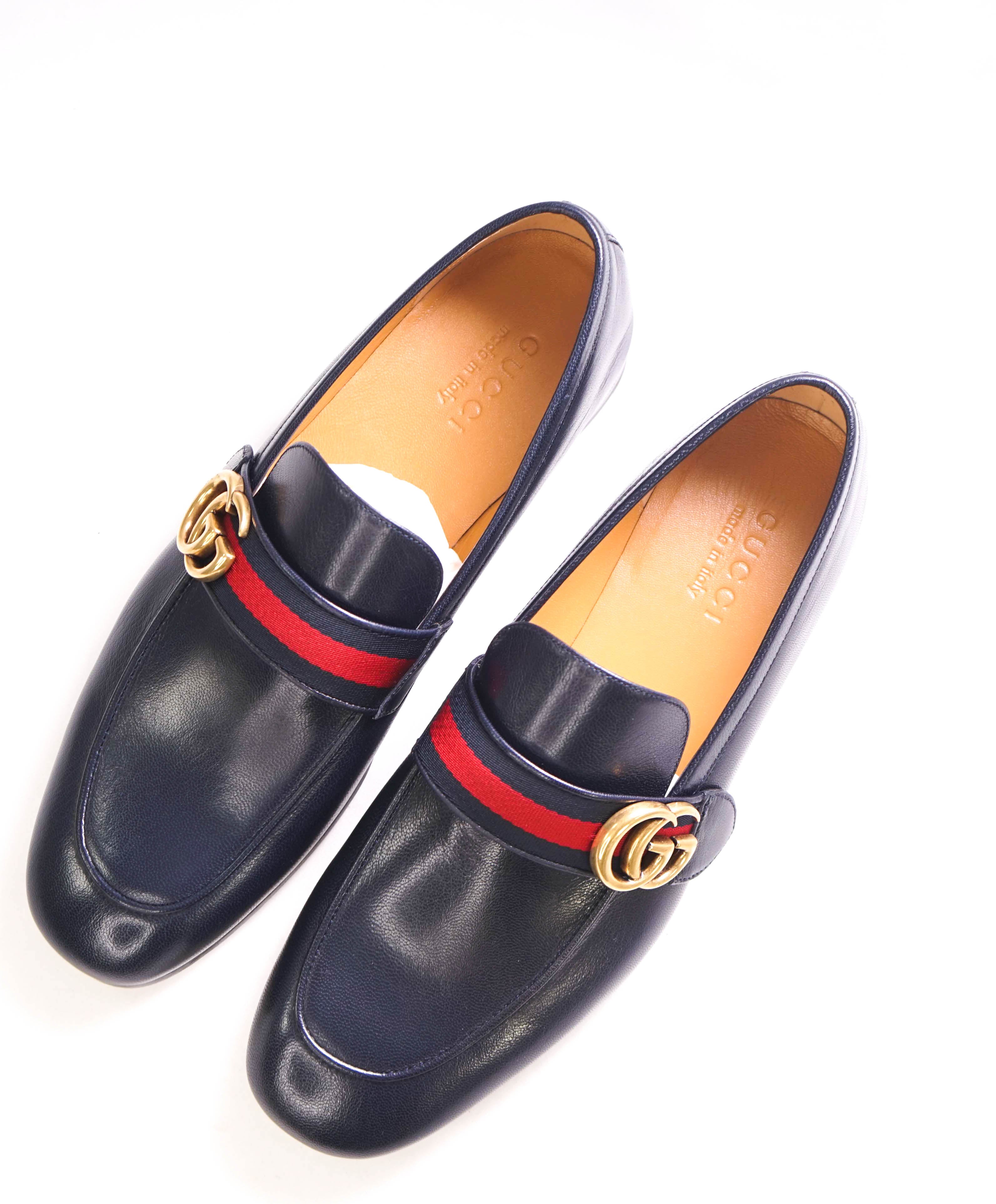 $1,050 GUCCI - "MARMONT" Navy GG Web Detail Leather Loafers - 8.5US (8G)