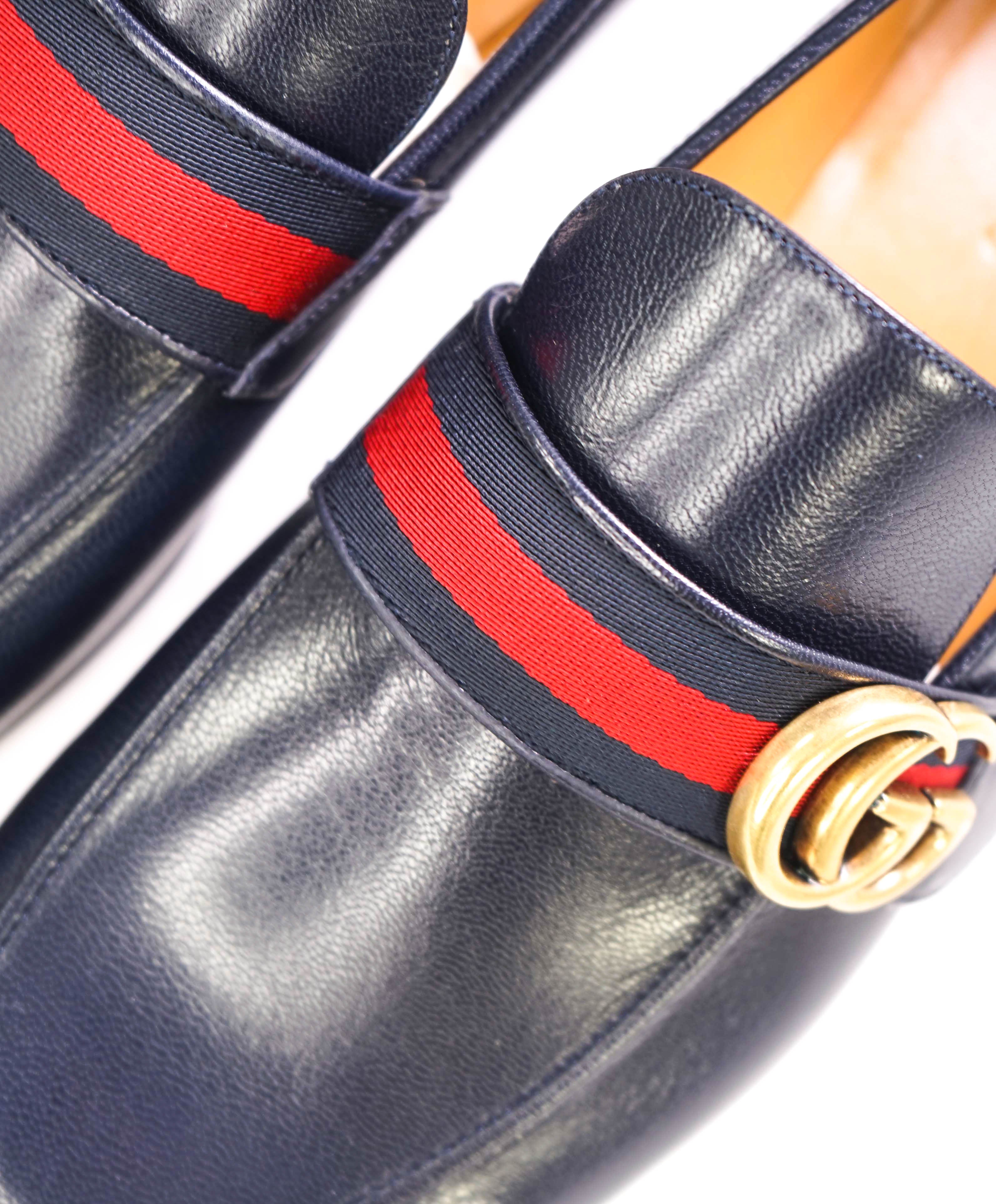 $1,050 GUCCI - "MARMONT" Navy GG Web Detail Leather Loafers - 8.5US (8G)