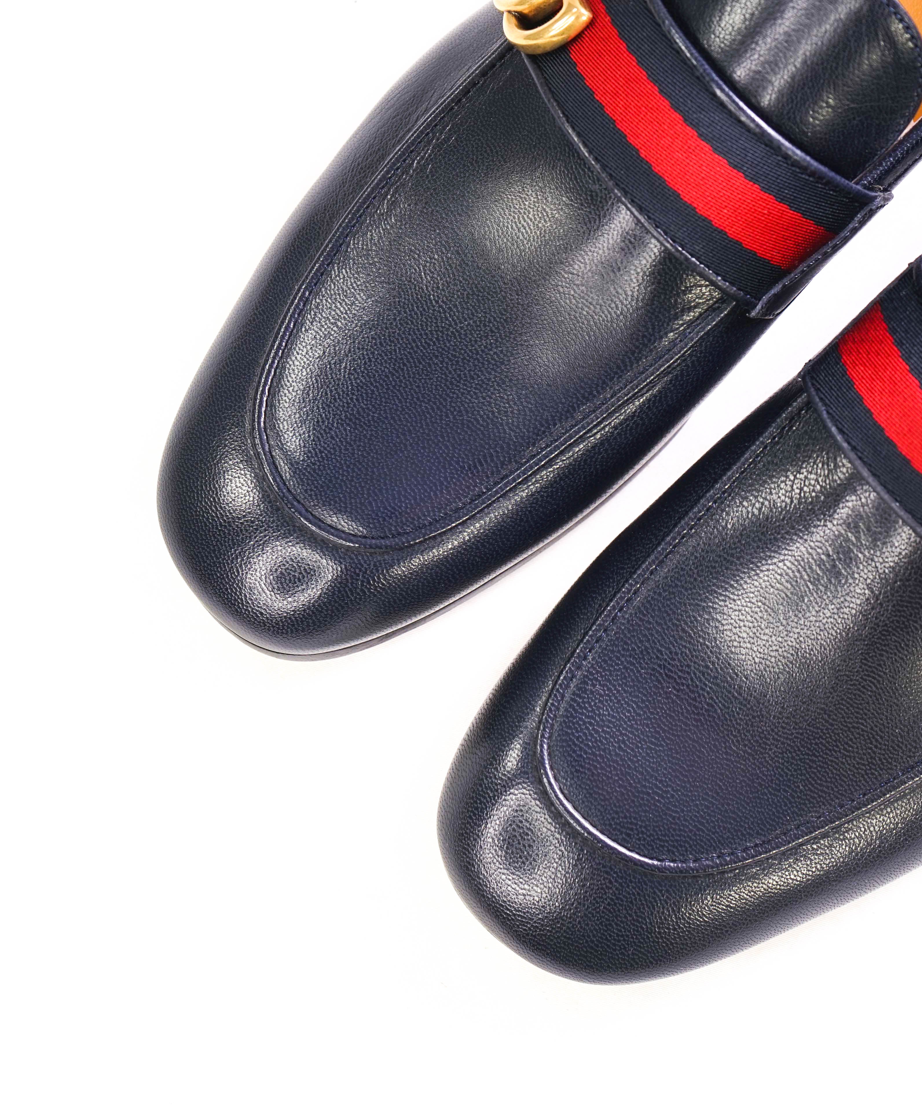 $1,050 GUCCI - "MARMONT" Navy GG Web Detail Leather Loafers - 8.5US (8G)