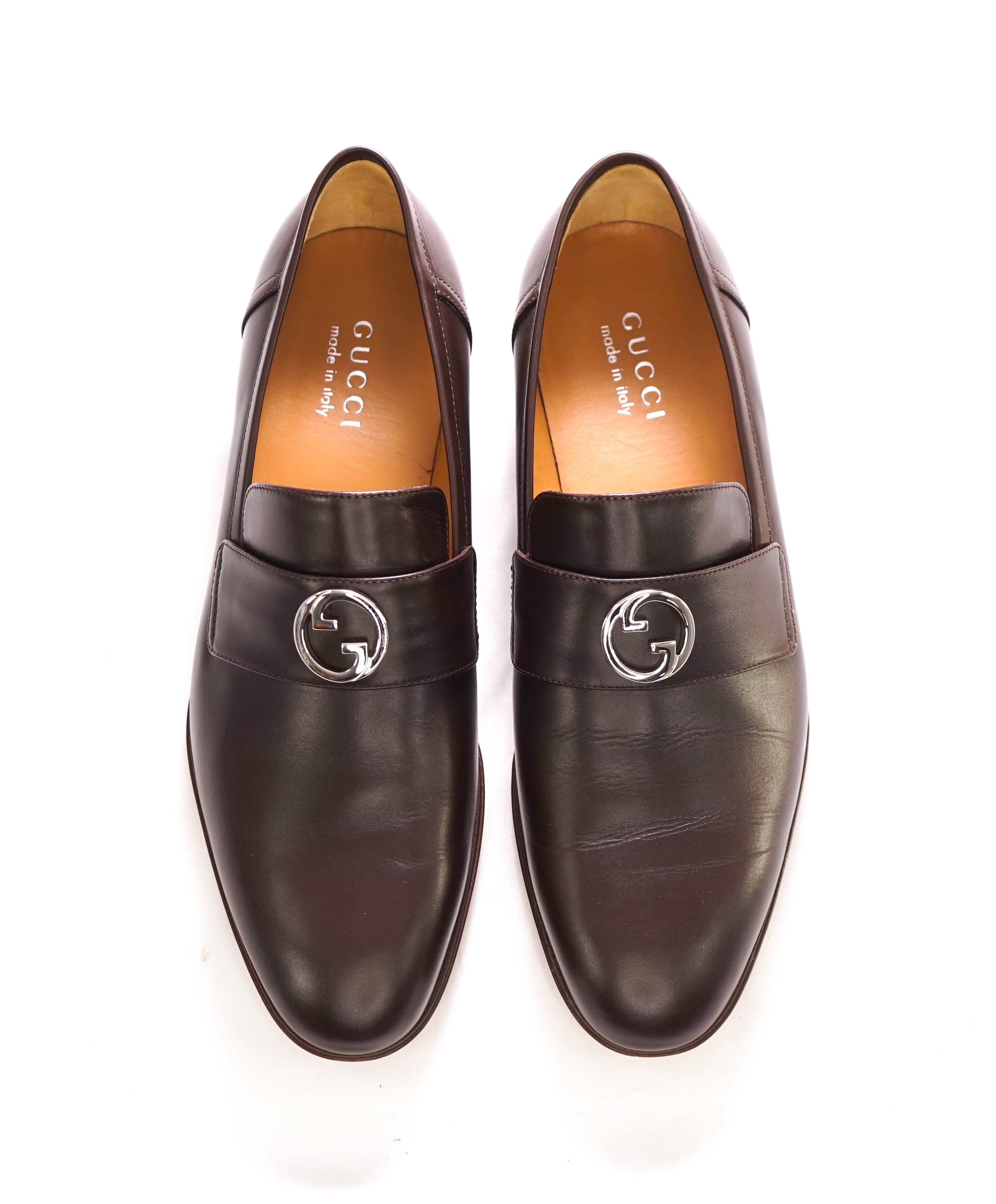 $1,000 GUCCI - "INTERLOCKING G LOAFERS" Brown/Silver Leather Loafers - 10.5 US (10G)