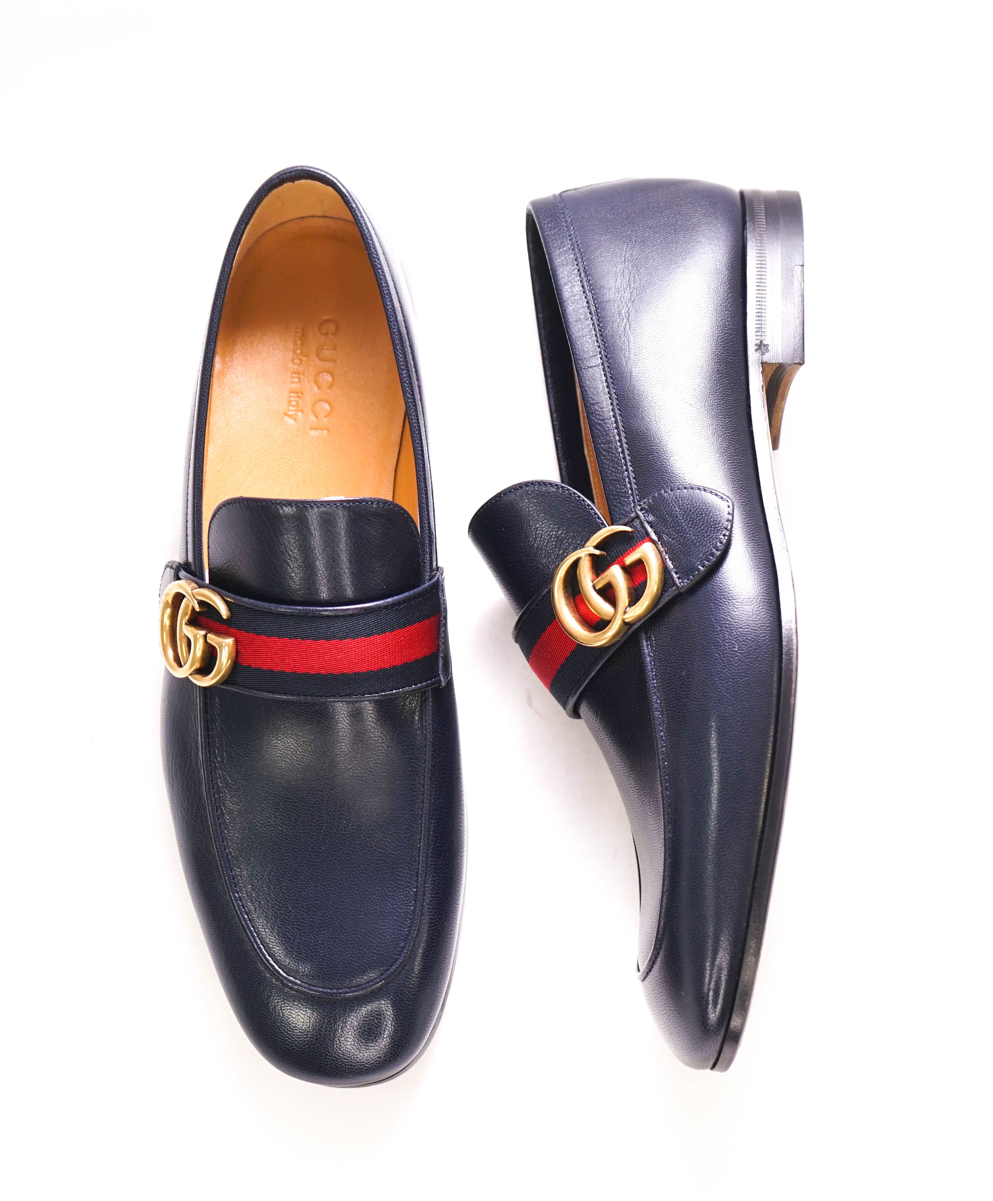 $1,050 GUCCI - "MARMONT" Navy GG Web Detail Leather Loafers - 8.5US (8G)