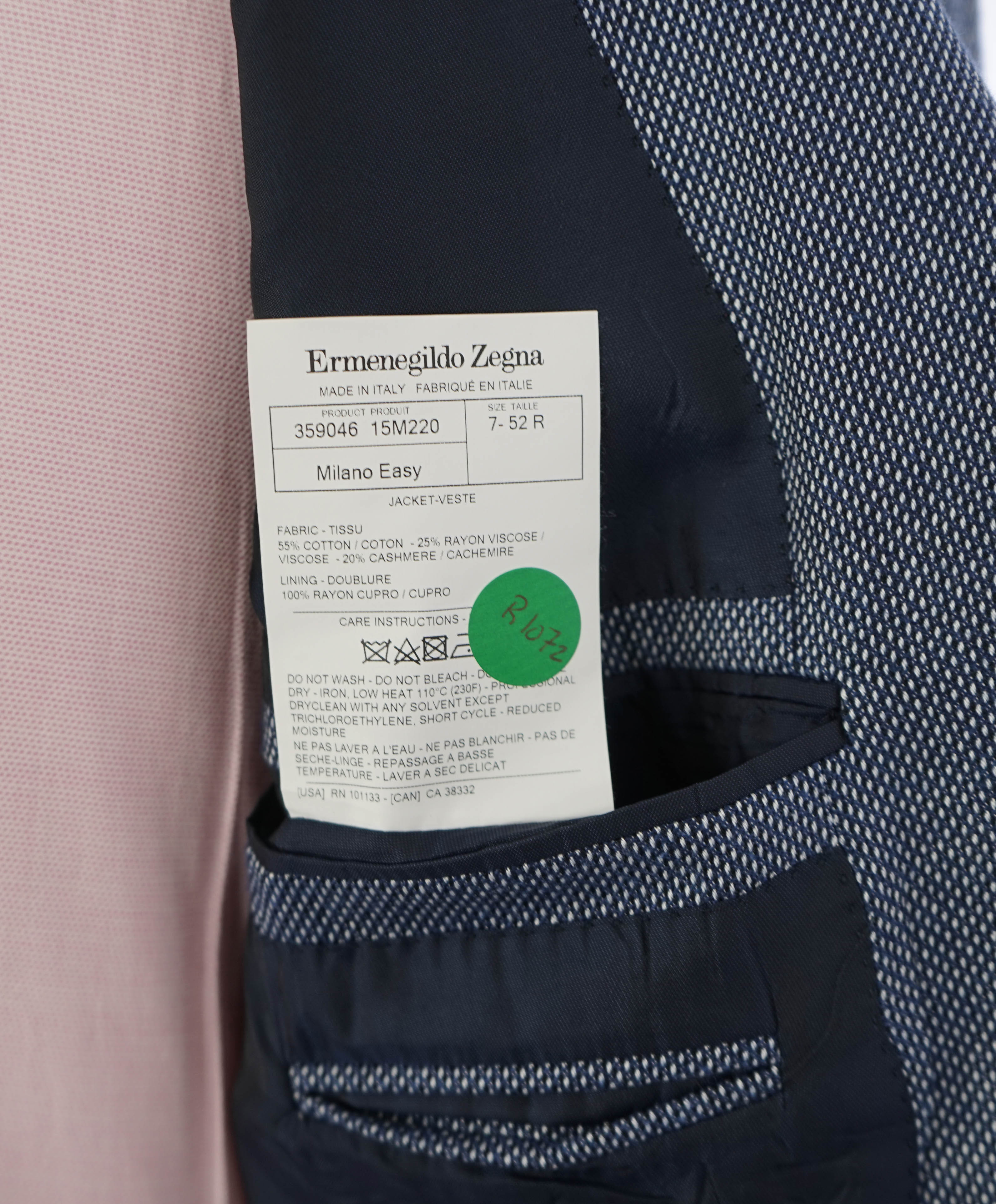 $2,895 ERMENEGILDO ZEGNA - "CAHSMERE" Cotton Pindot Blazer - 42R