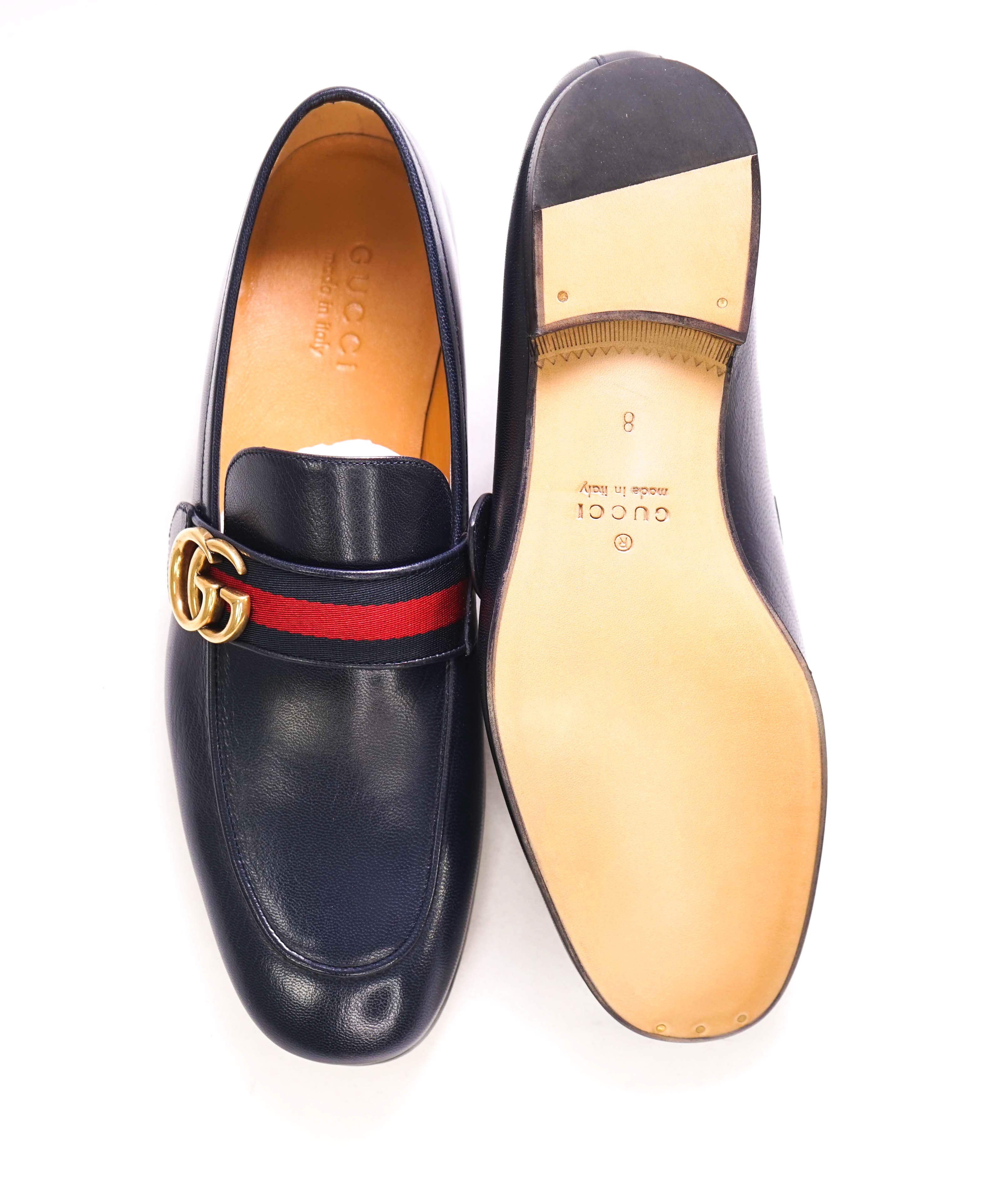 $1,050 GUCCI - "MARMONT" Navy GG Web Detail Leather Loafers - 8.5US (8G)