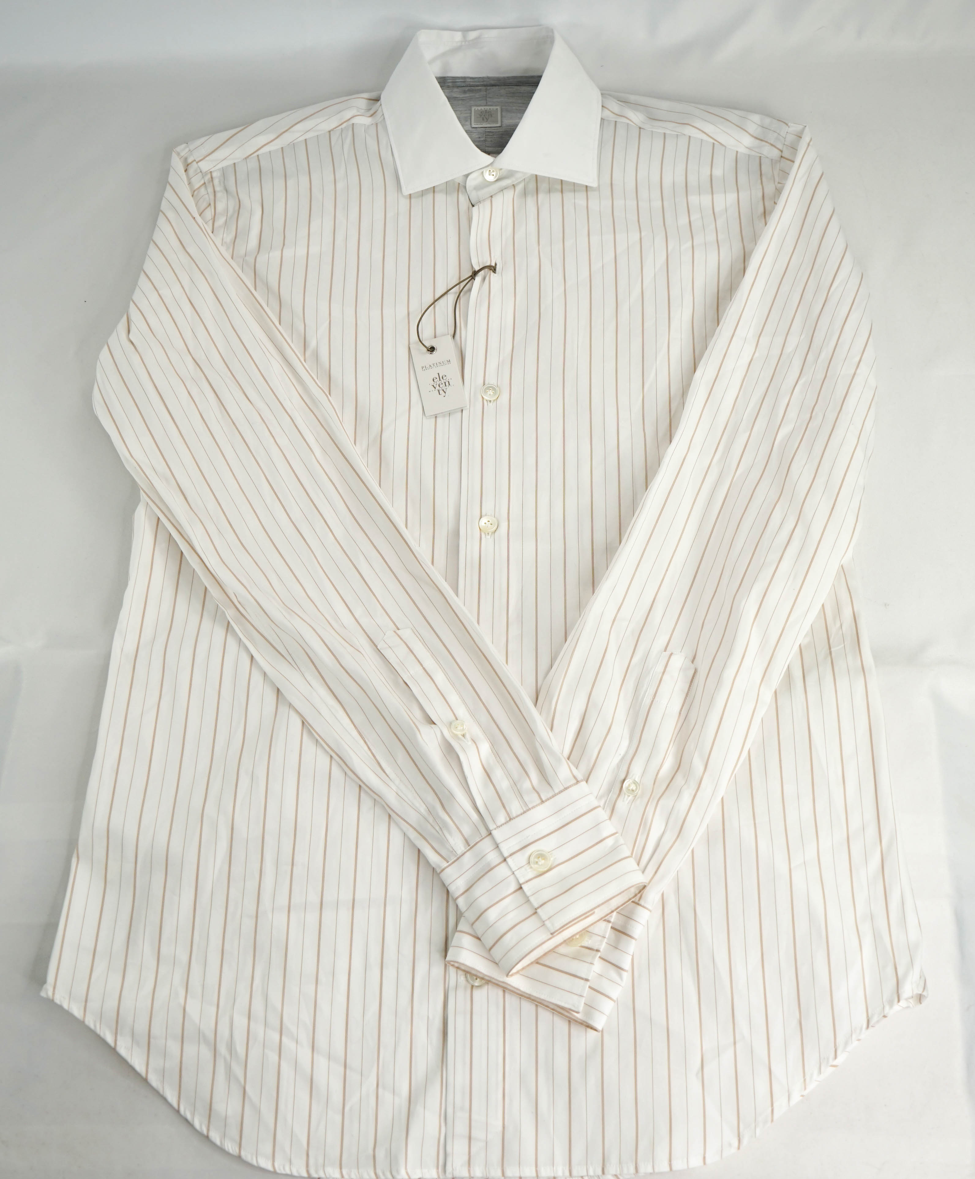 $395 ELEVENTY - Neutral/White *Wide Spread Contrast Collar* Button Dress Shirt - M