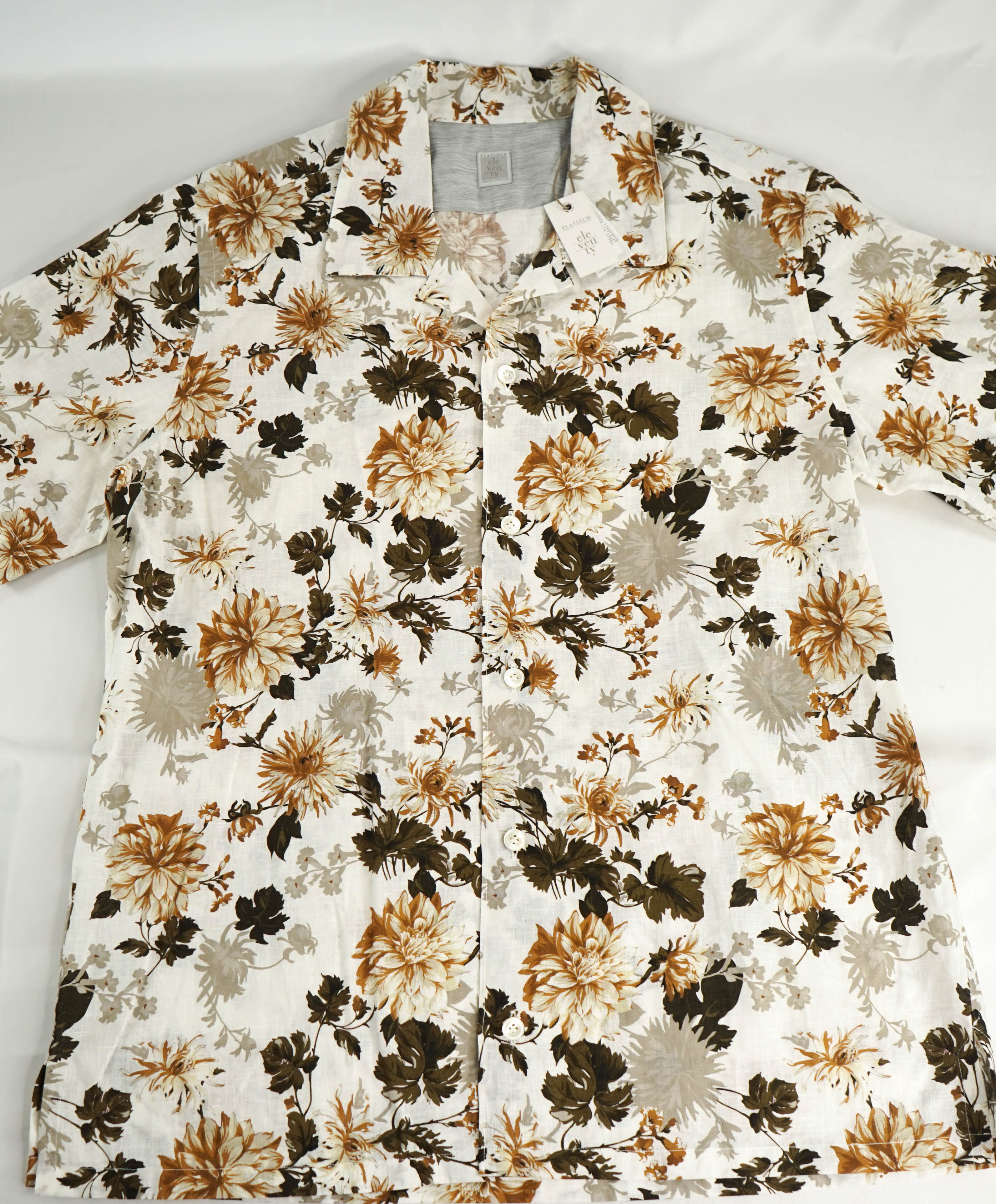 $395 ELEVENTY - *Abstract FLORAL* Havana Camp Collar Resort Shirt - M