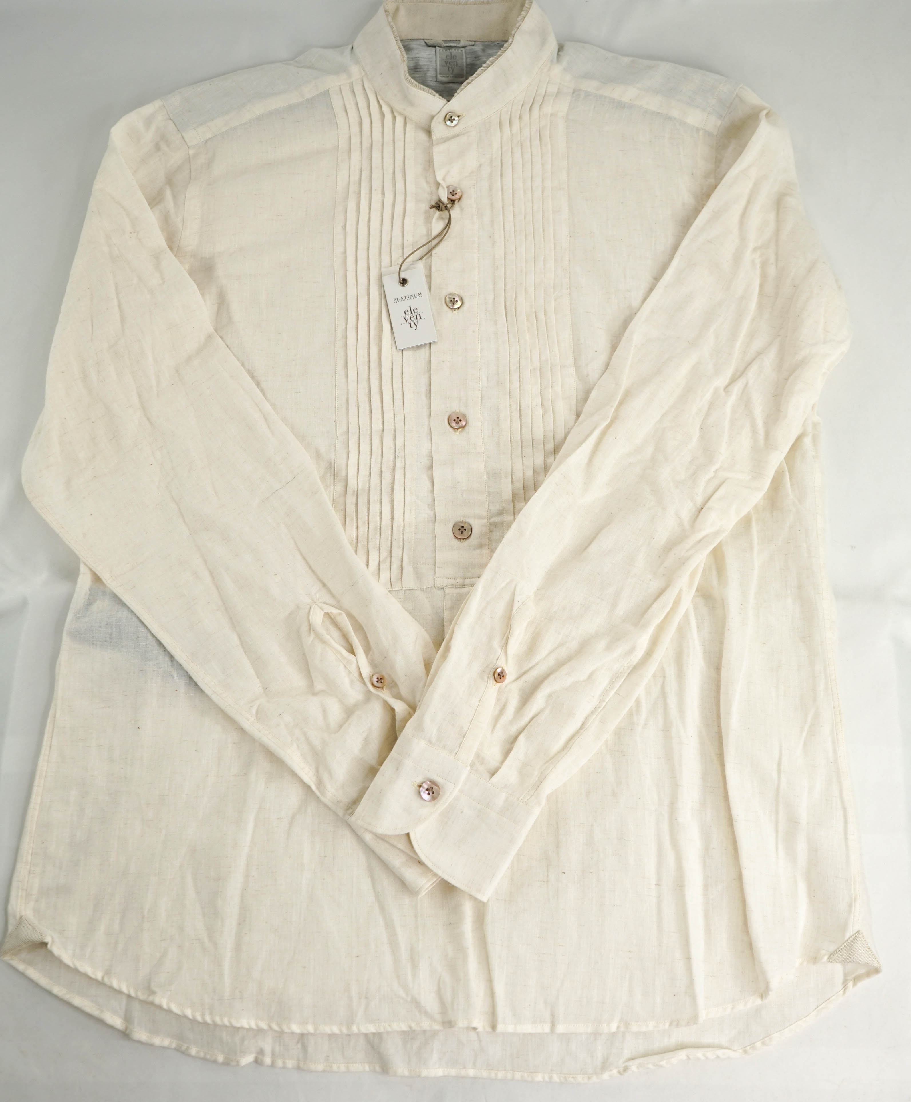 $445 ELEVENTY - Popover *PLEATED* Ivory MOP Button Down Shirt - M