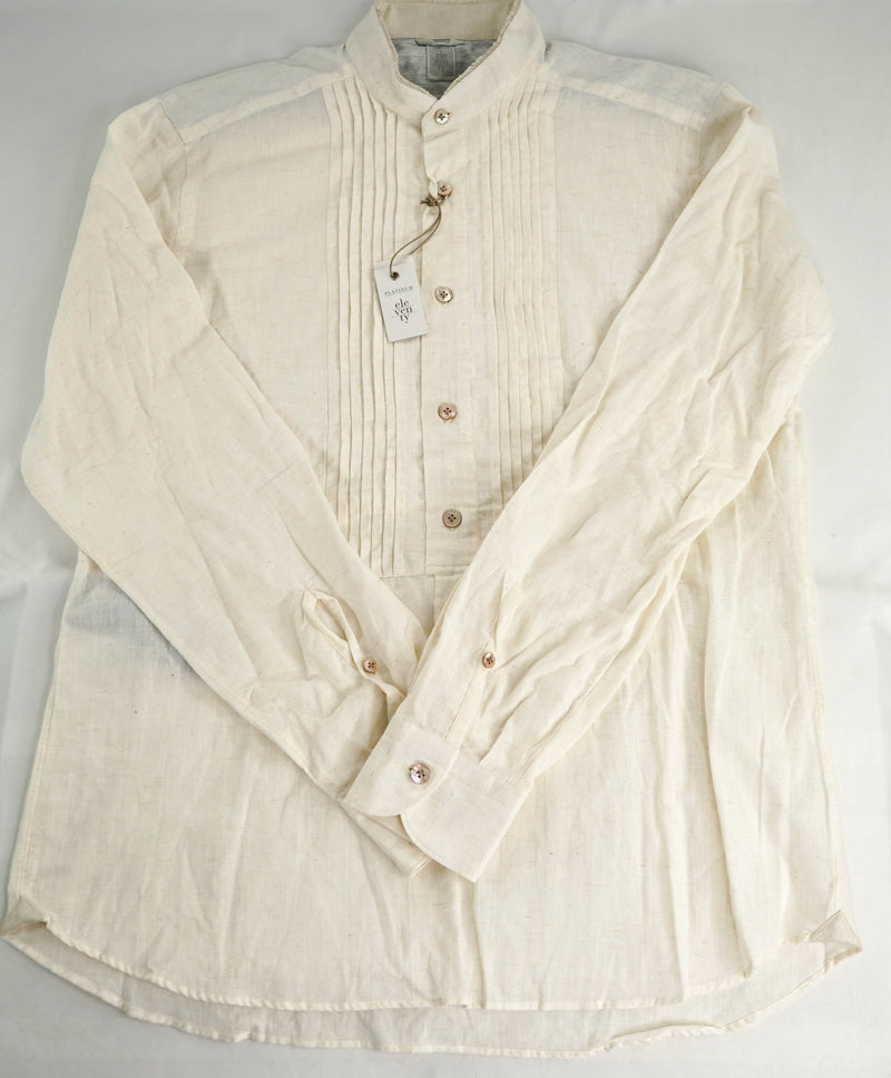 $445 ELEVENTY - Popover *PLEATED* Ivory MOP Button Down Shirt - M