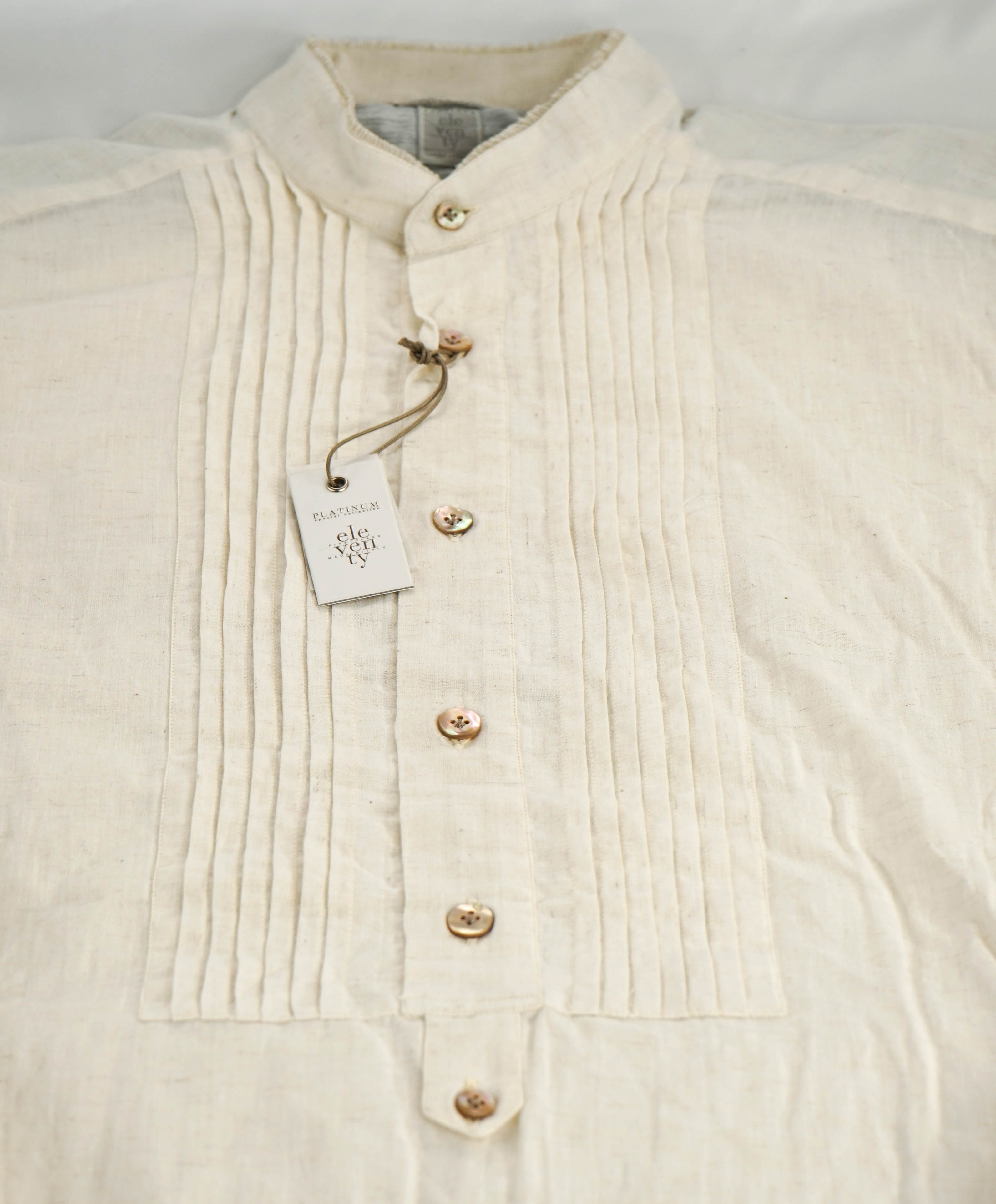 $445 ELEVENTY - Popover *PLEATED* Ivory MOP Button Down Shirt - M