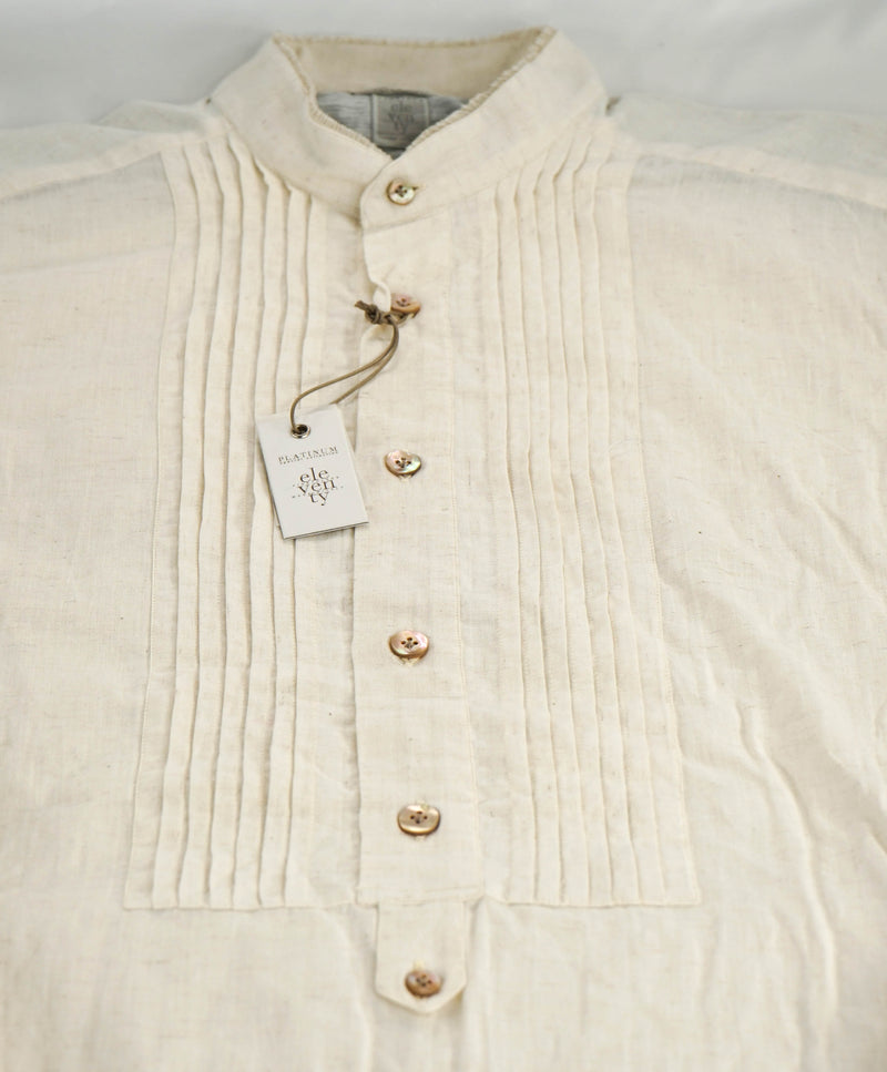 $445 ELEVENTY - Popover *PLEATED* Ivory MOP Button Down Shirt - M