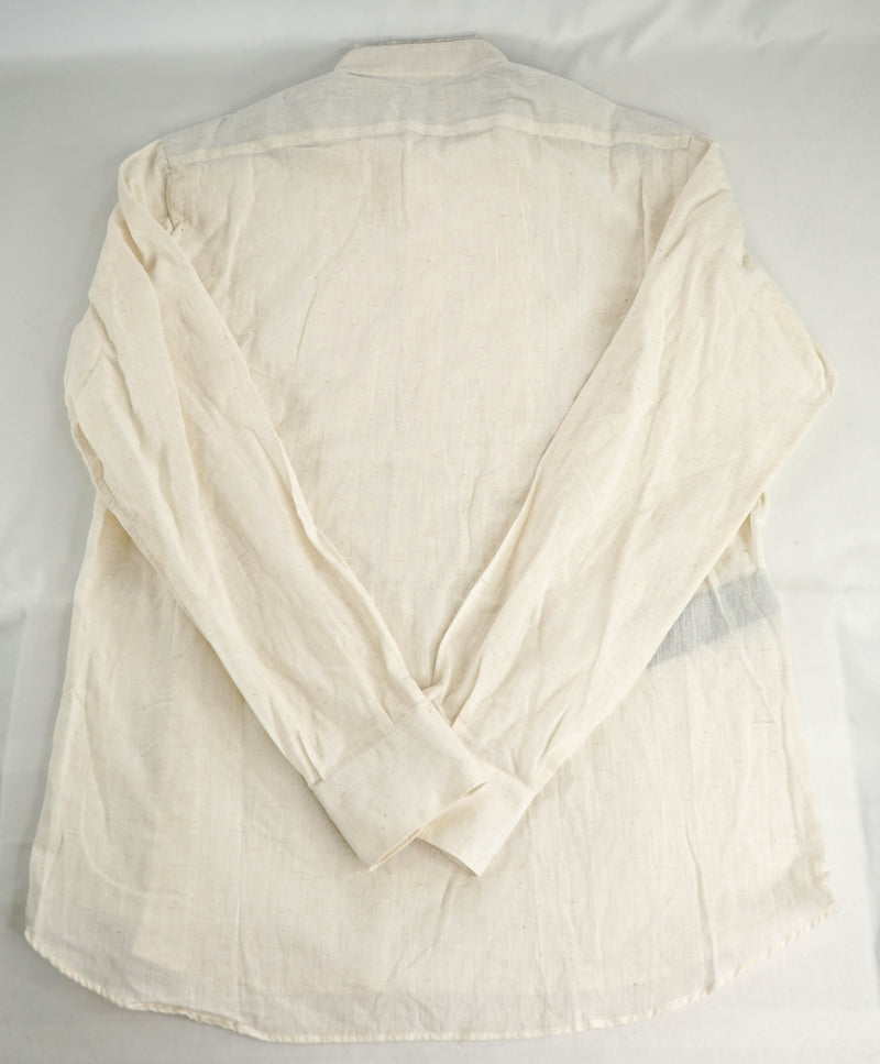 $445 ELEVENTY - Popover *PLEATED* Ivory MOP Button Down Shirt - M