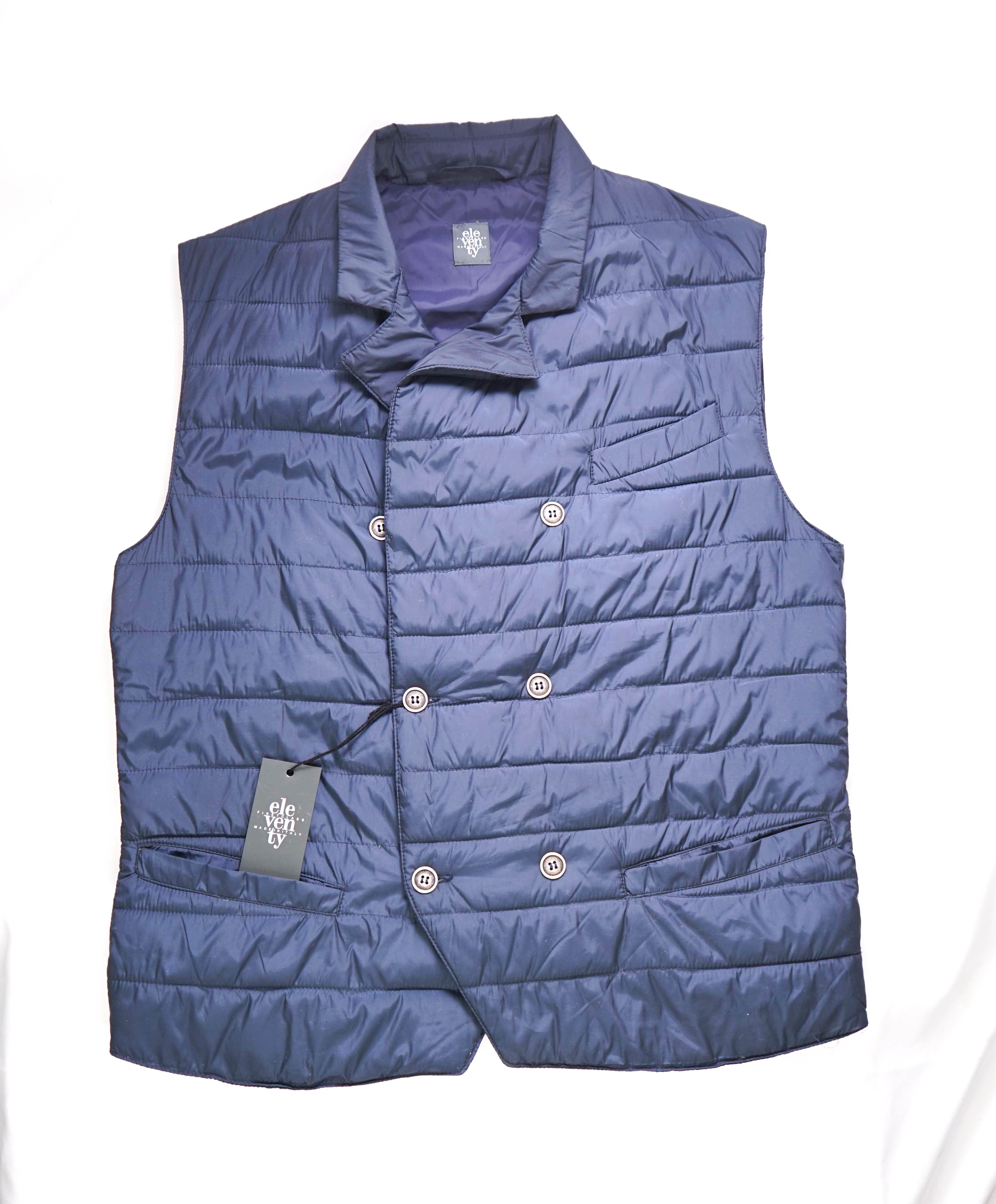 $745 ELEVENTY - Navy DOUBLE BREASTED Quilted Puffer Coat Vest - 40R (M)