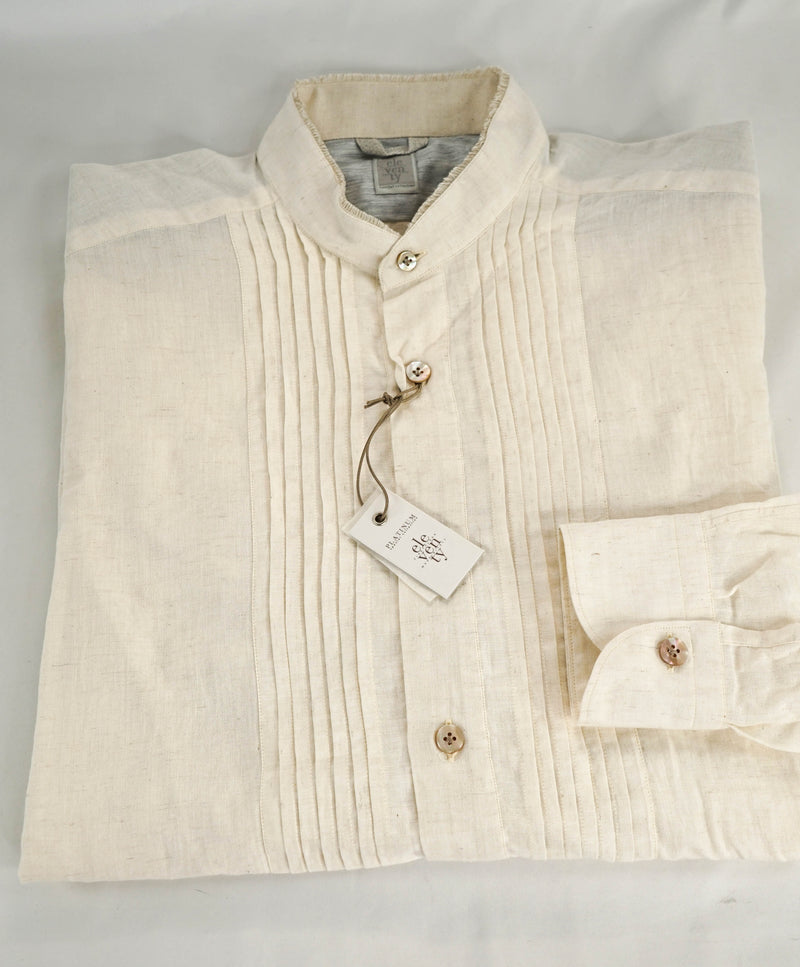 $445 ELEVENTY - Popover *PLEATED* Ivory MOP Button Down Shirt - M