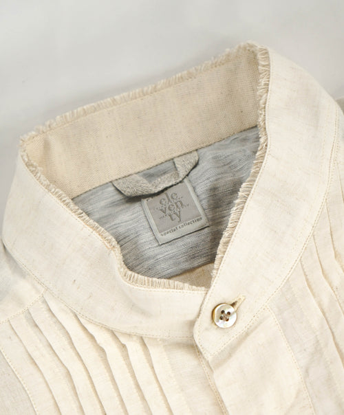 $445 ELEVENTY - Popover *PLEATED* Ivory MOP Button Down Shirt - M