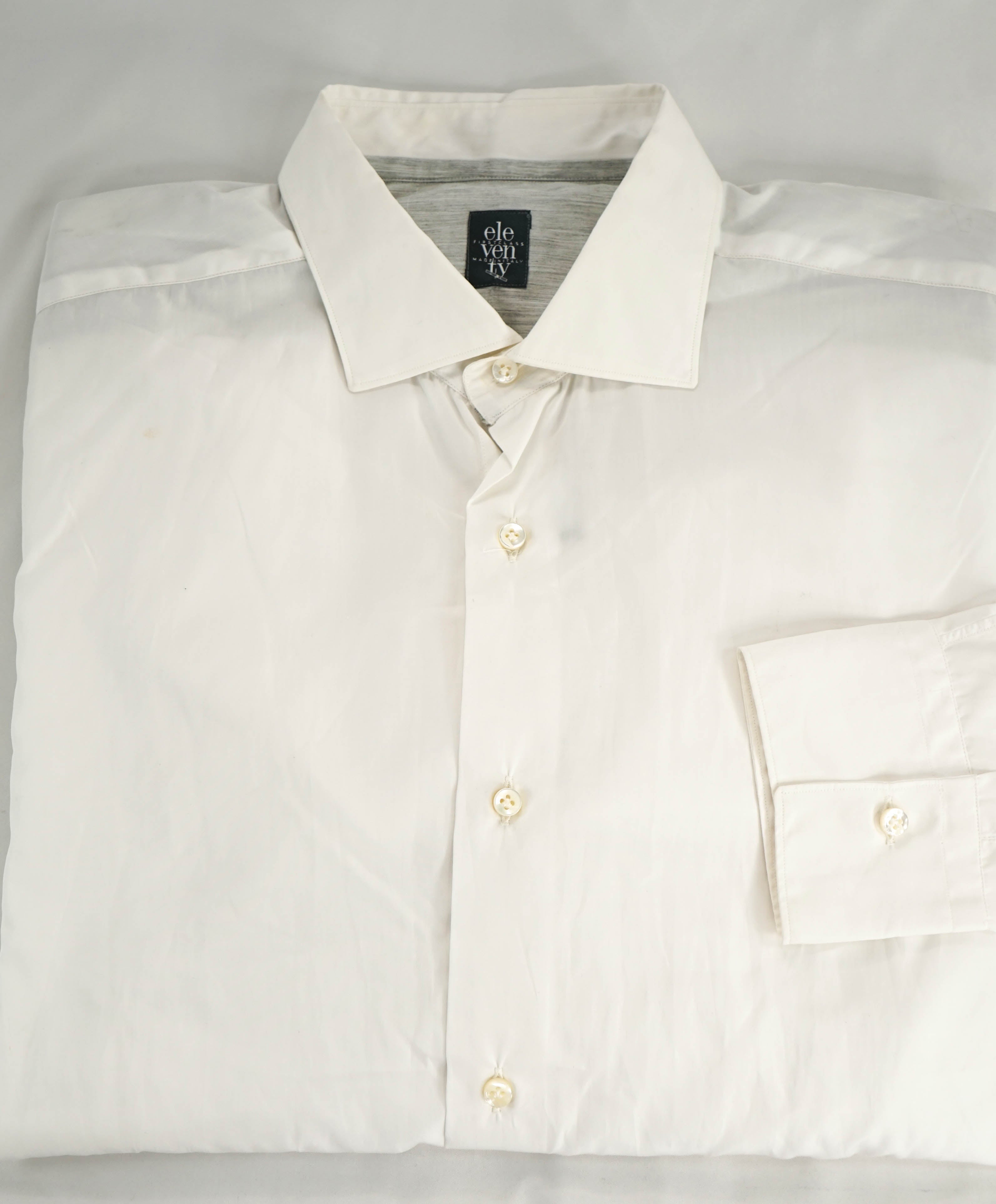 $395 ELEVENTY - *Spread Collar* Slim-Cotton Poplin White Dress Shirt - XL (44)