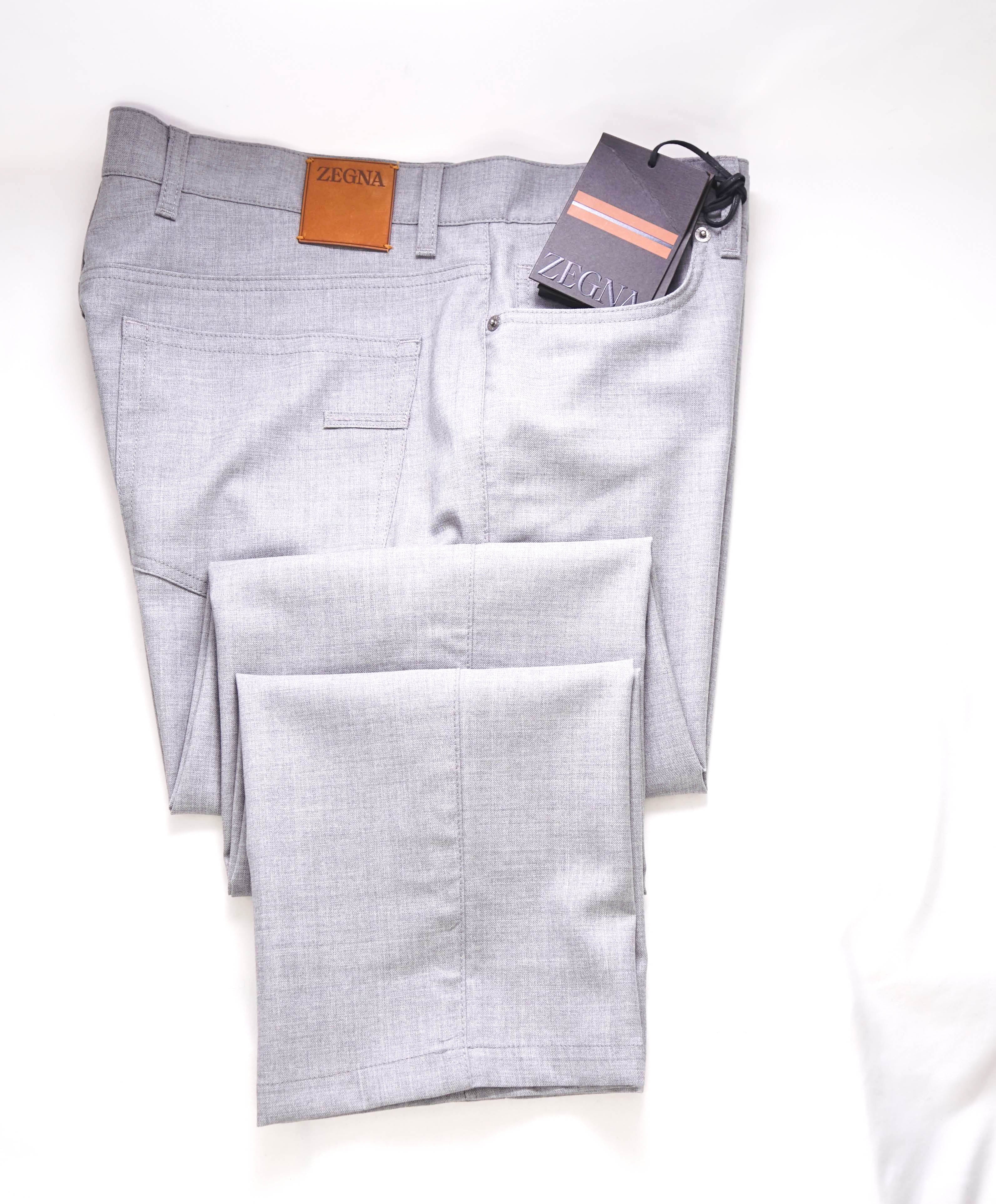 ZEGNA (ERMENEGILDO) - Gray WOOL 5-Pocket Jeans Logo Detailing Reg Fit - 36W