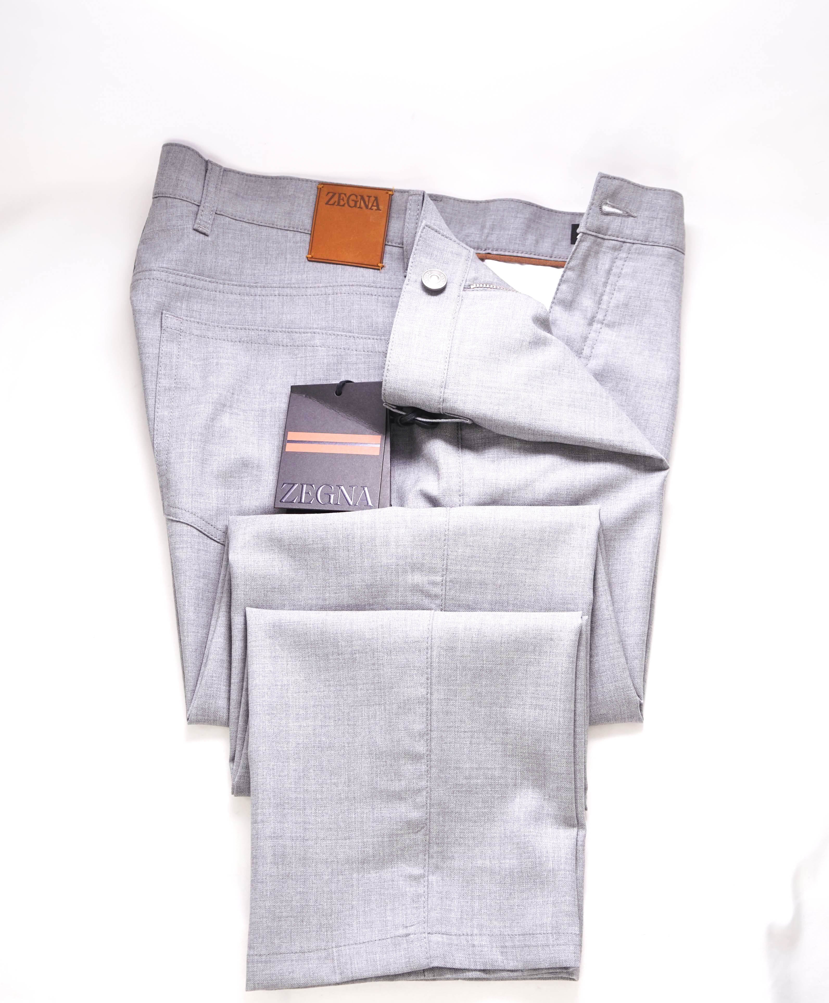 ZEGNA (ERMENEGILDO) - Gray WOOL 5-Pocket Jeans Logo Detailing Reg Fit - 36W