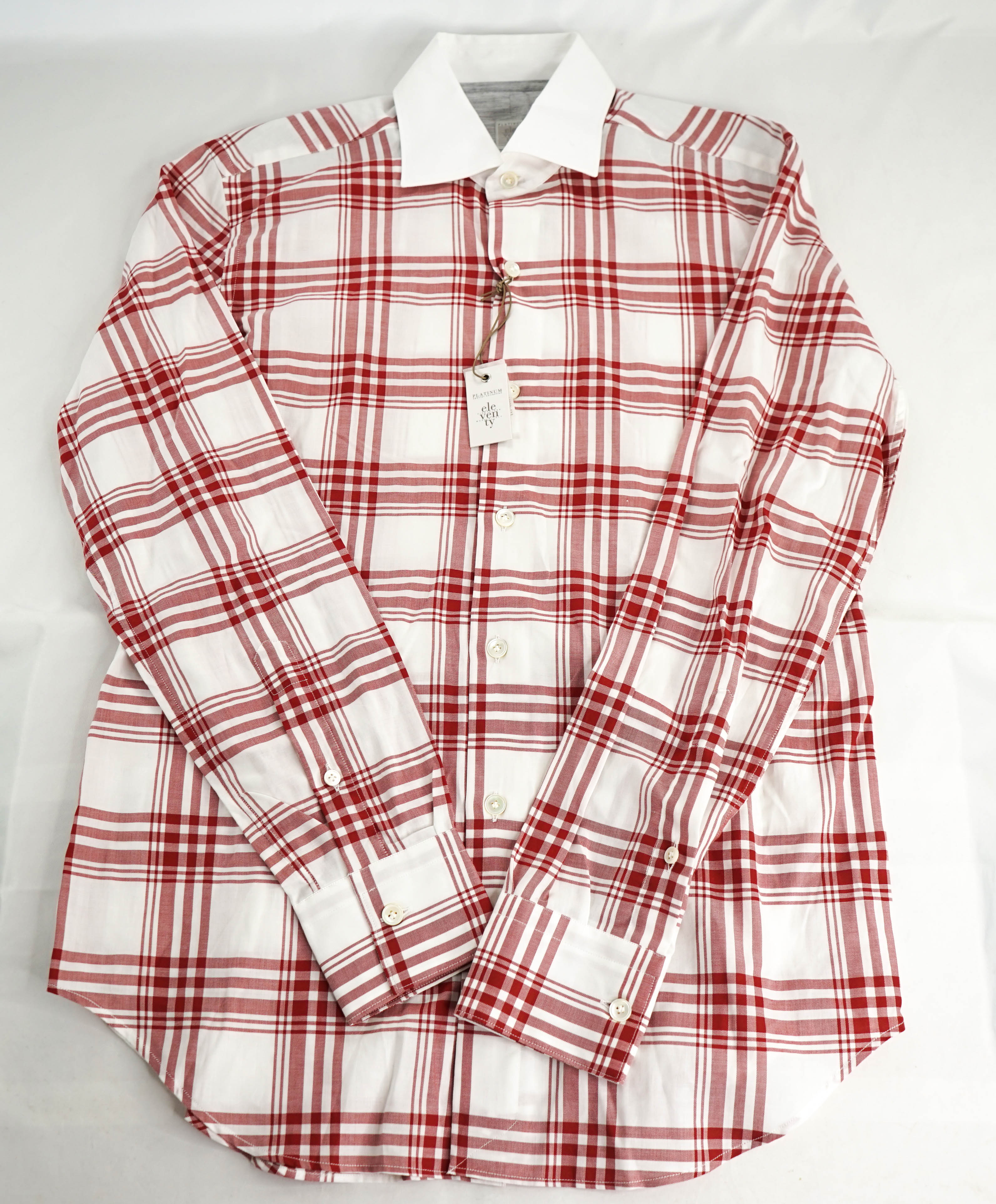 $395 ELEVENTY - Red/White *Wide Spread Contrast Collar* Button Dress Shirt - M