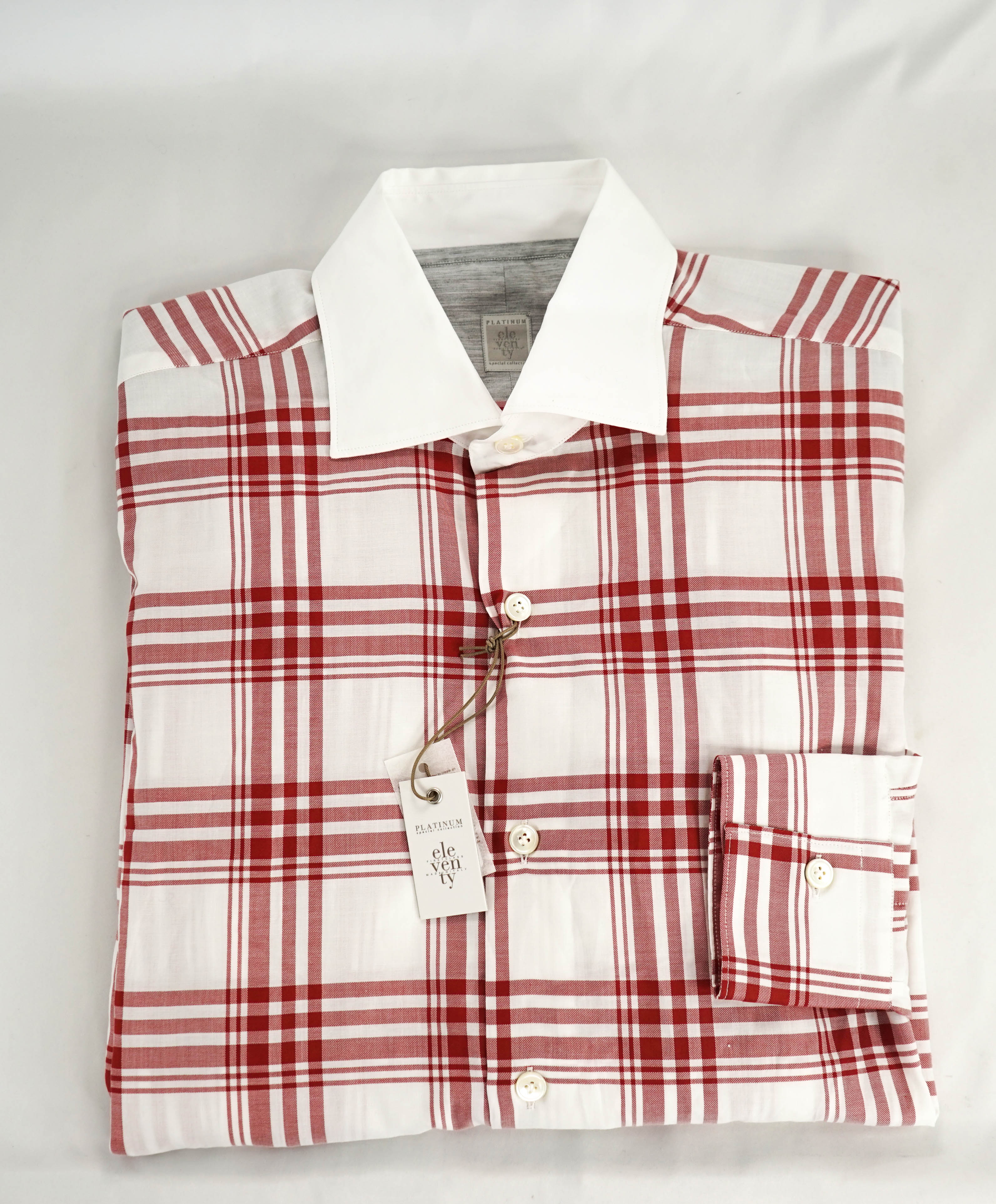 $395 ELEVENTY - Red/White *Wide Spread Contrast Collar* Button Dress Shirt - M