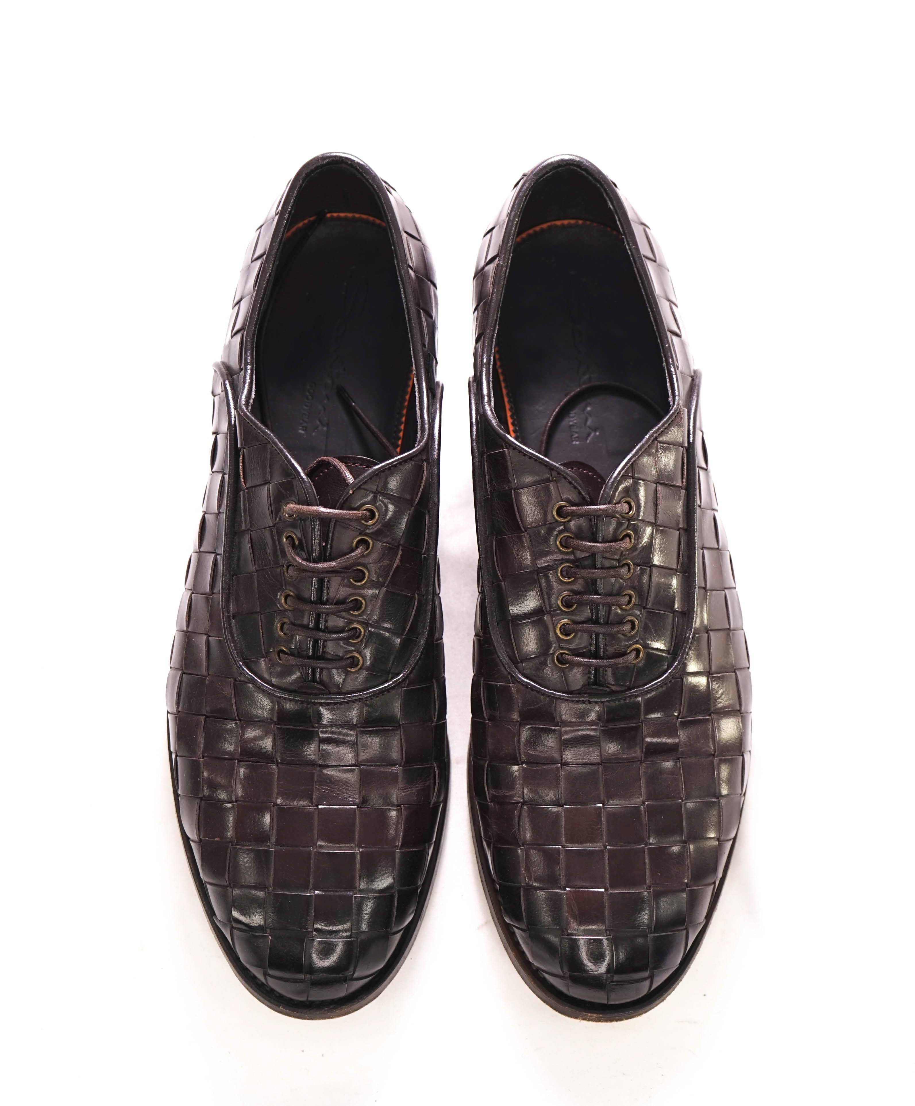 $1,295 SANTONI - "GOODYEAR WELT” Brown Woven Oxfords - 11 US (10 IT)