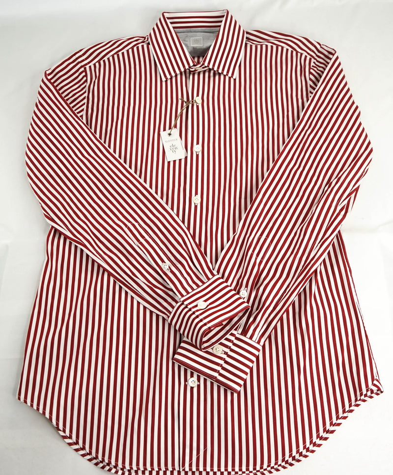 $395 ELEVENTY - Red/White *Spread Collar* Stripe Dress Shirt - M