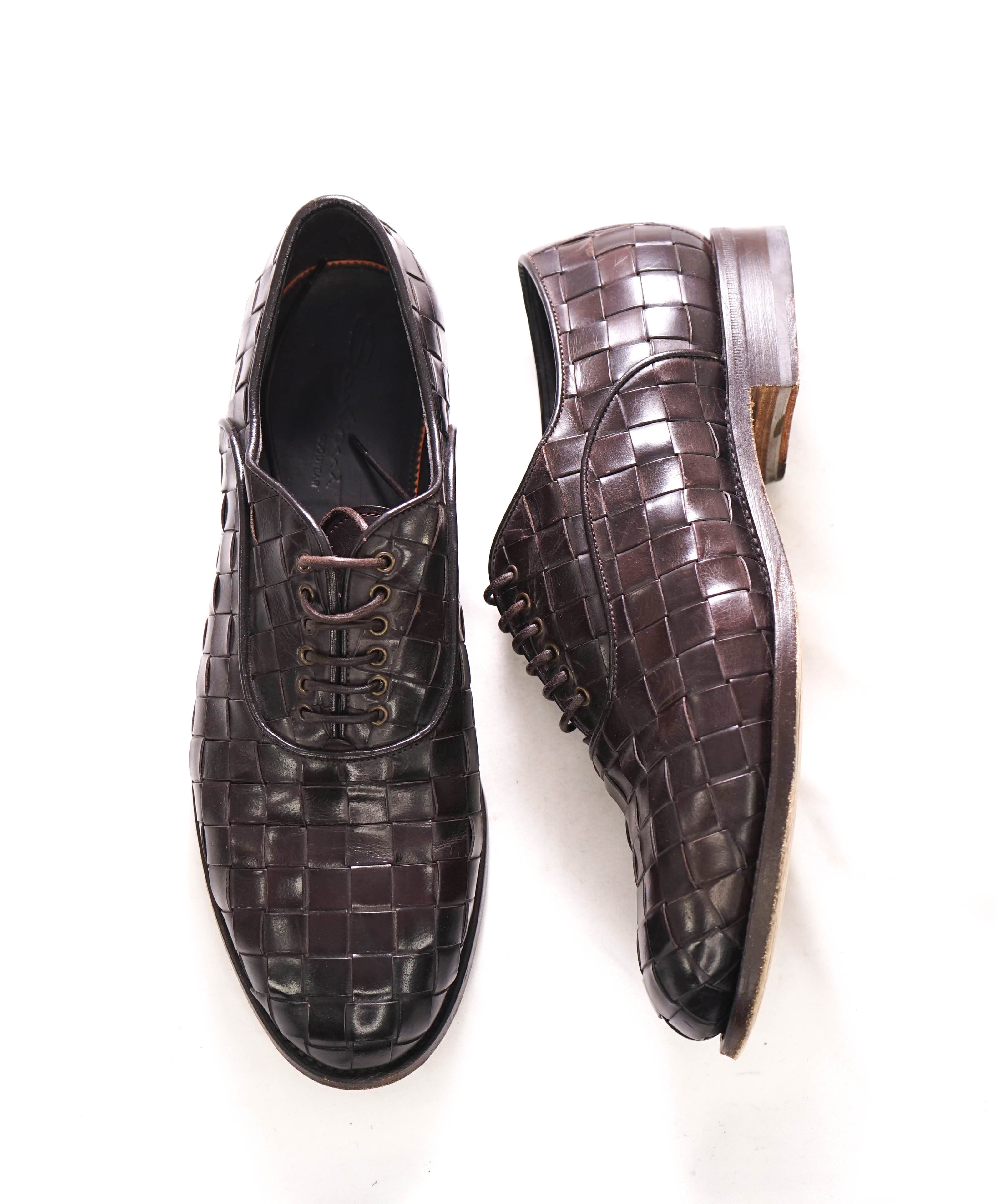 $1,295 SANTONI - "GOODYEAR WELT” Brown Woven Oxfords - 11 US (10 IT)