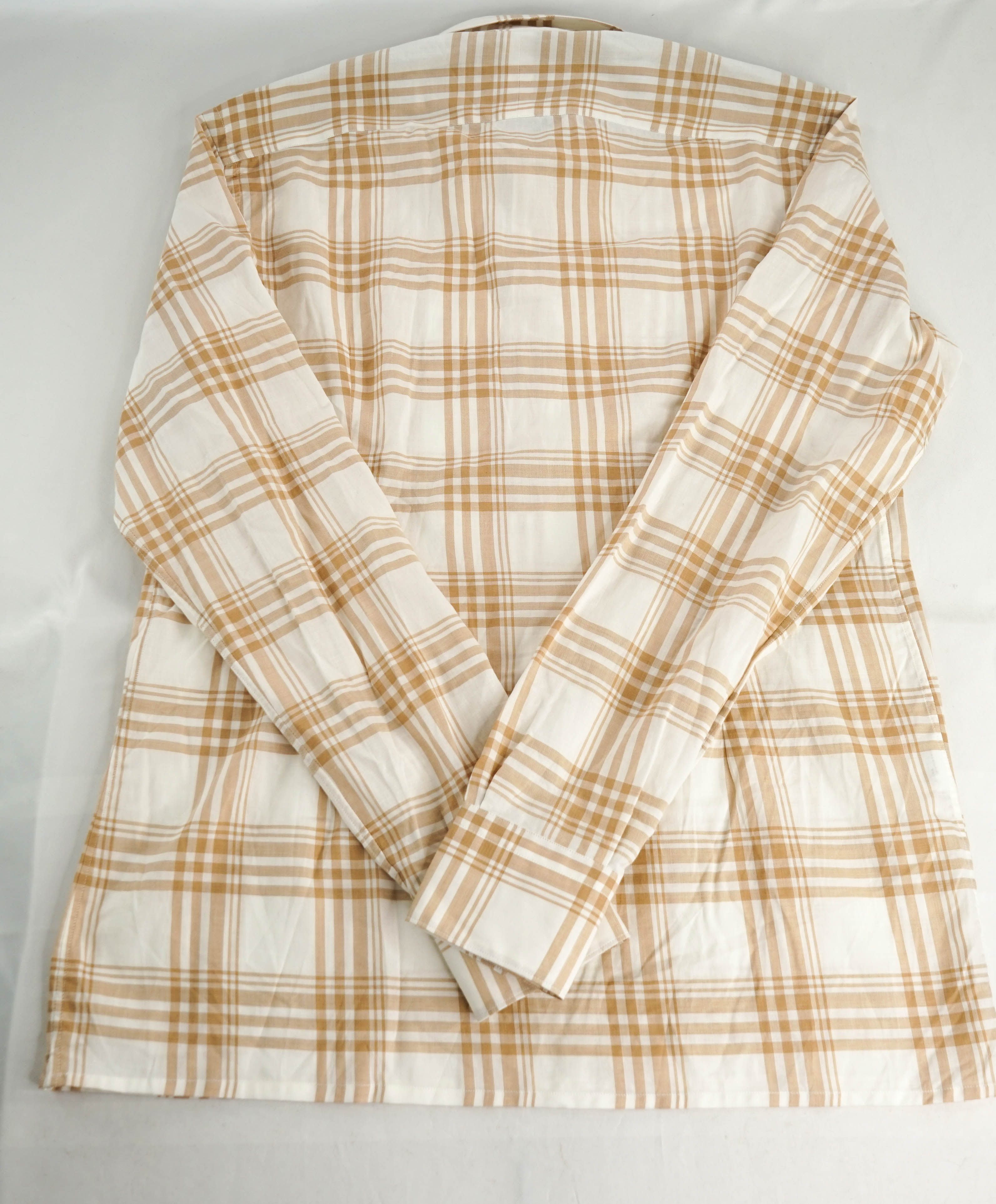 $395 ELEVENTY - Neutral *Spread Collar* Check Plaid Dress Shirt - M