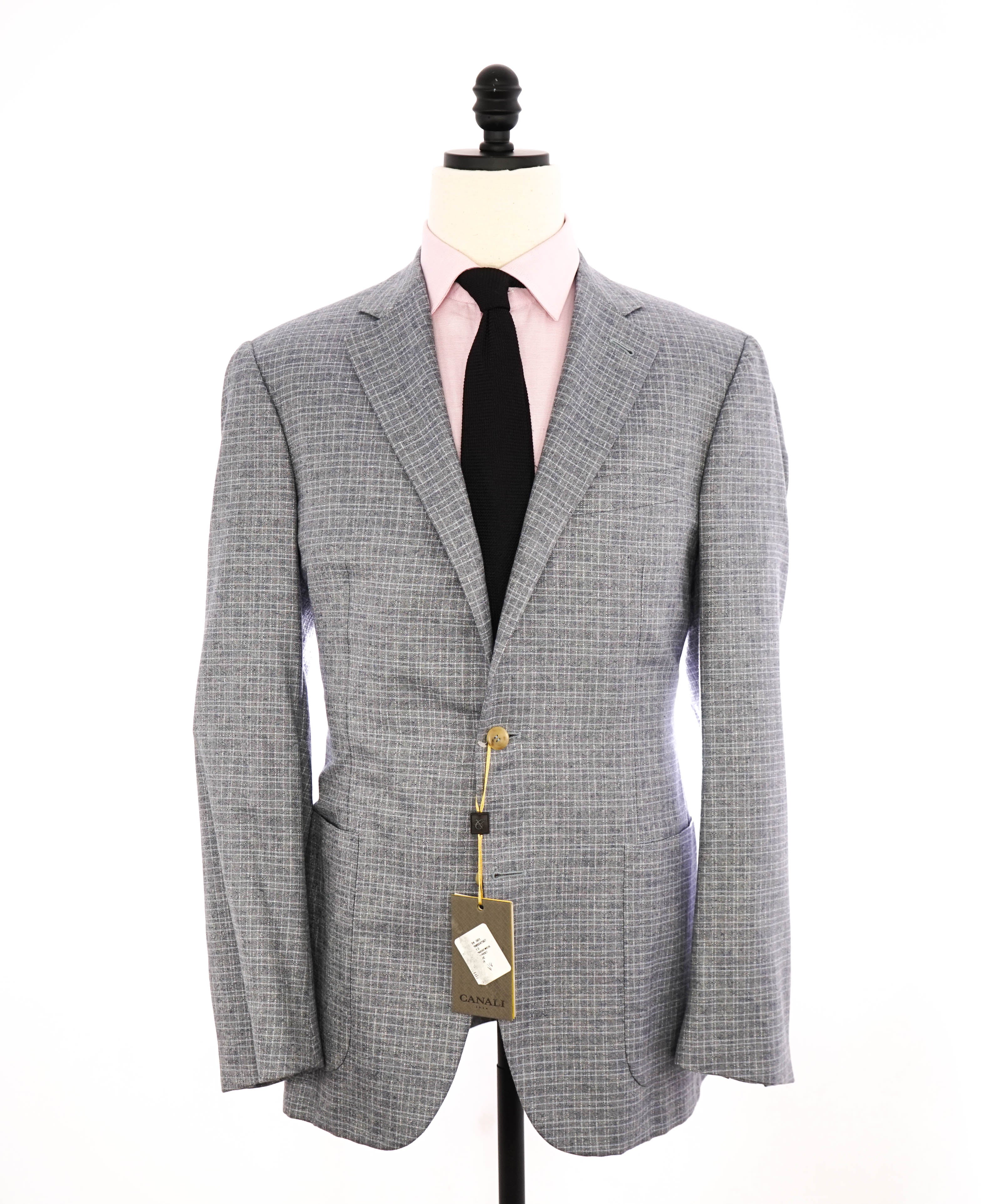 $1,895 CANALI - "KEI"Gray Abstract Check Summer Wool Blazer - 44L