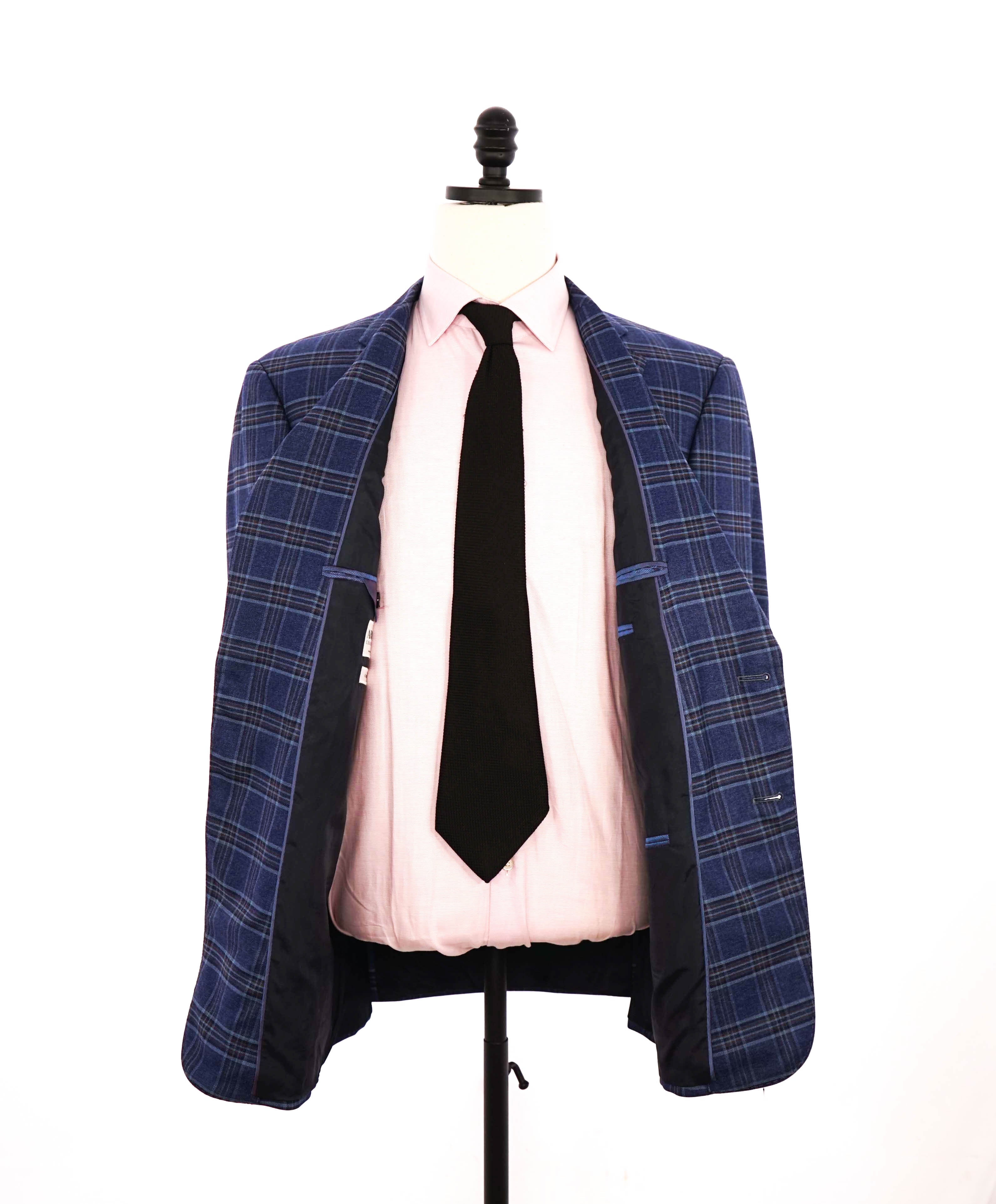 $1,495 ARMANI COLLEZIONI - "G Line" Bold Blue Multi Check Plaid Blazer- 42R