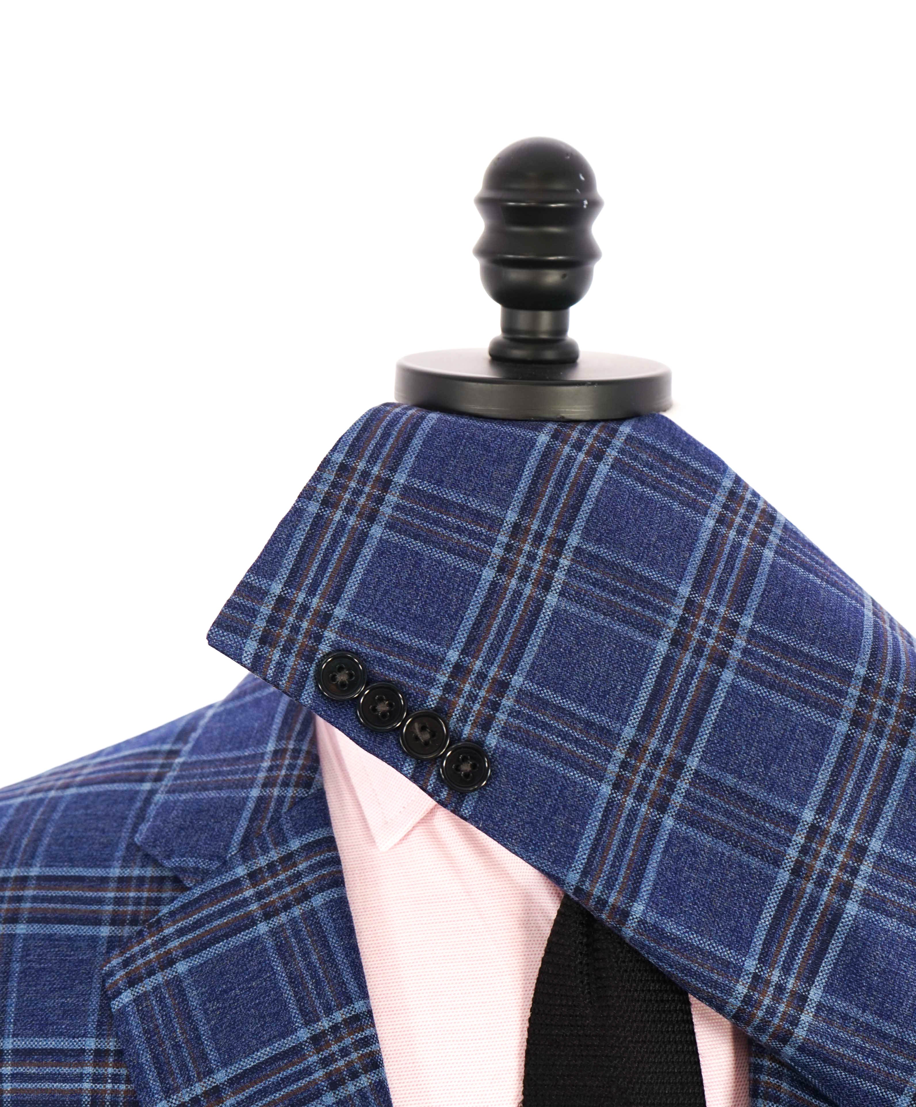 $1,495 ARMANI COLLEZIONI - "G Line" Bold Blue Multi Check Plaid Blazer- 42R