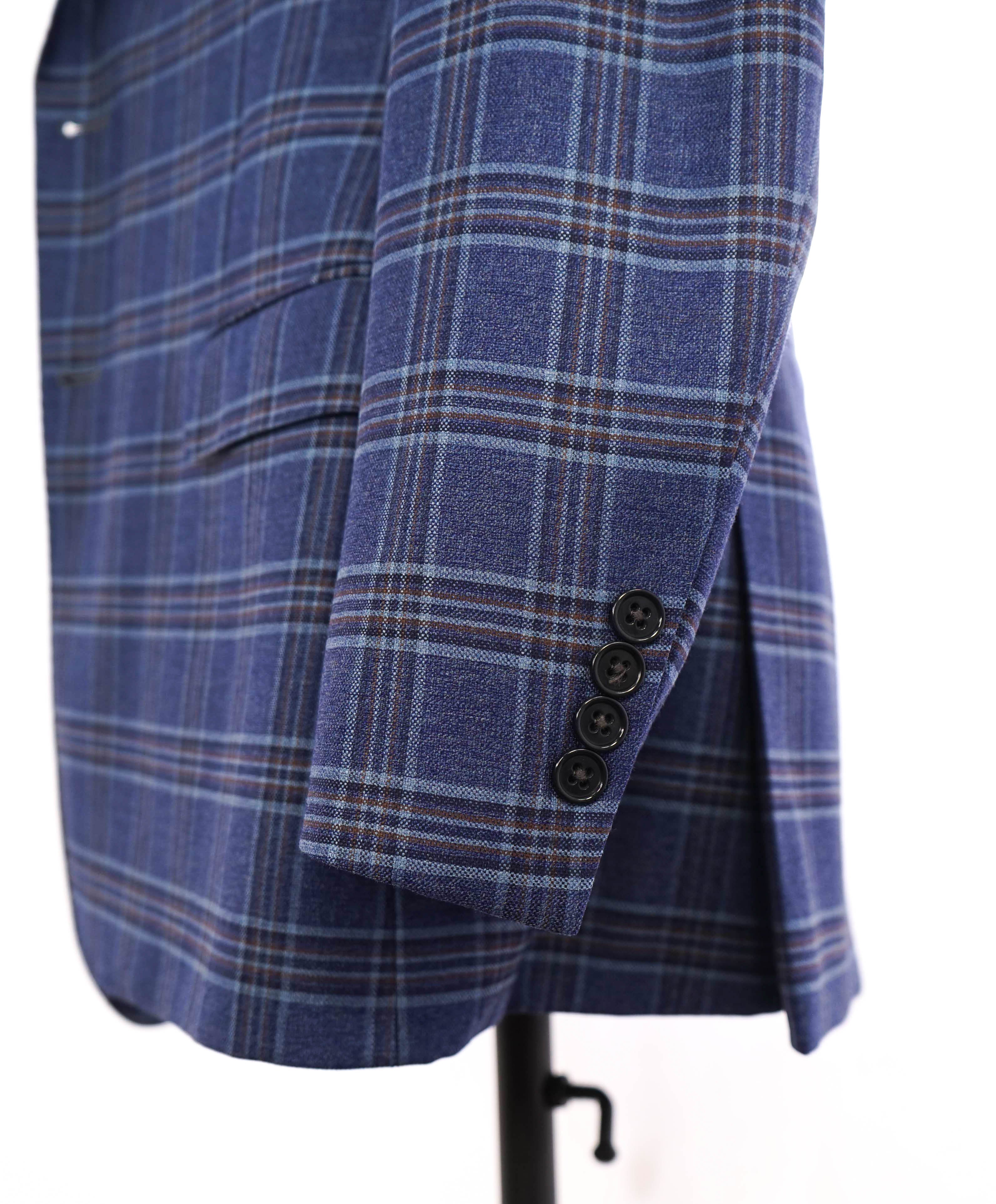 $1,495 ARMANI COLLEZIONI - "G Line" Bold Blue Multi Check Plaid Blazer- 42R