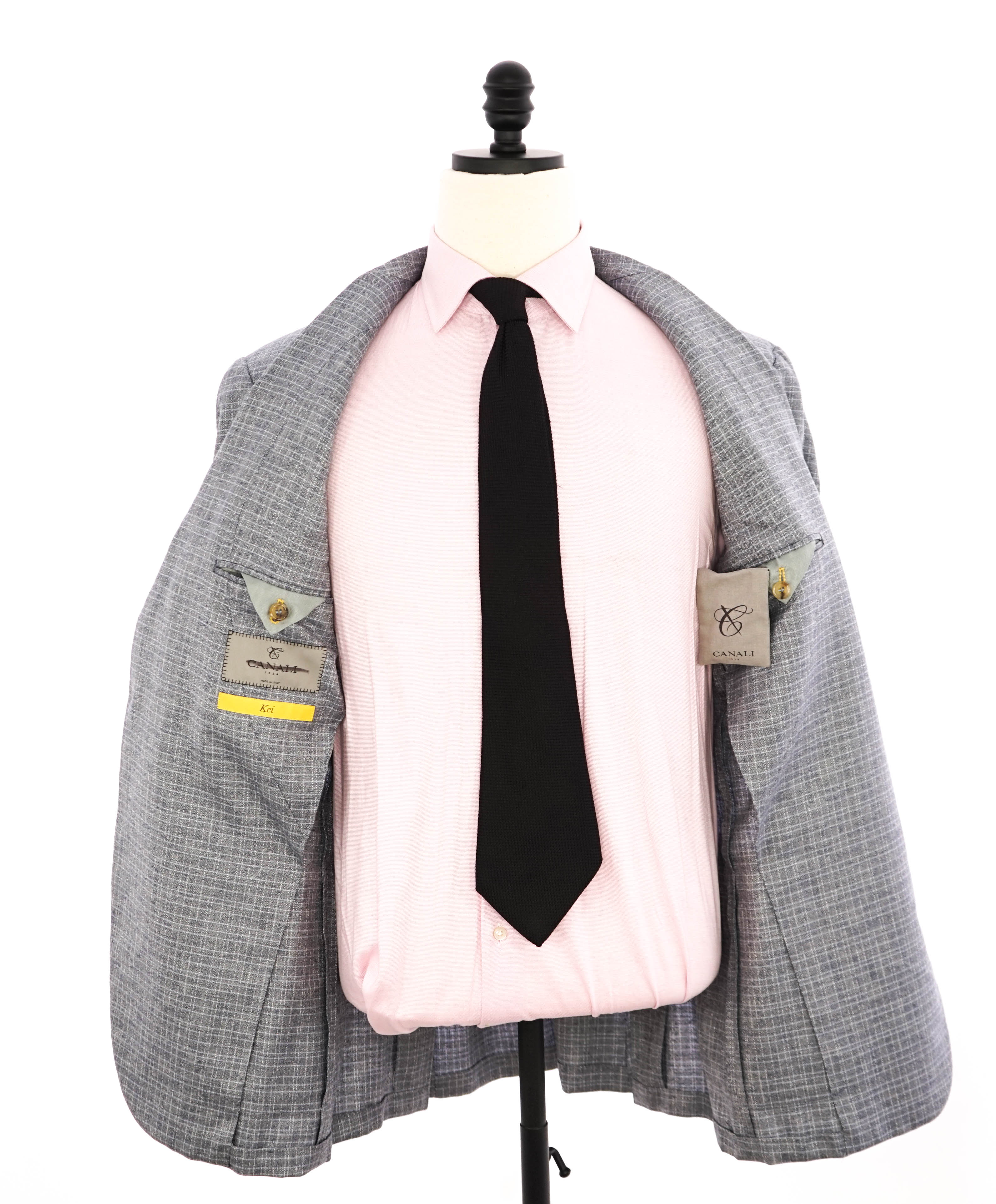 $1,895 CANALI - "KEI"Gray Abstract Check Summer Wool Blazer - 44L