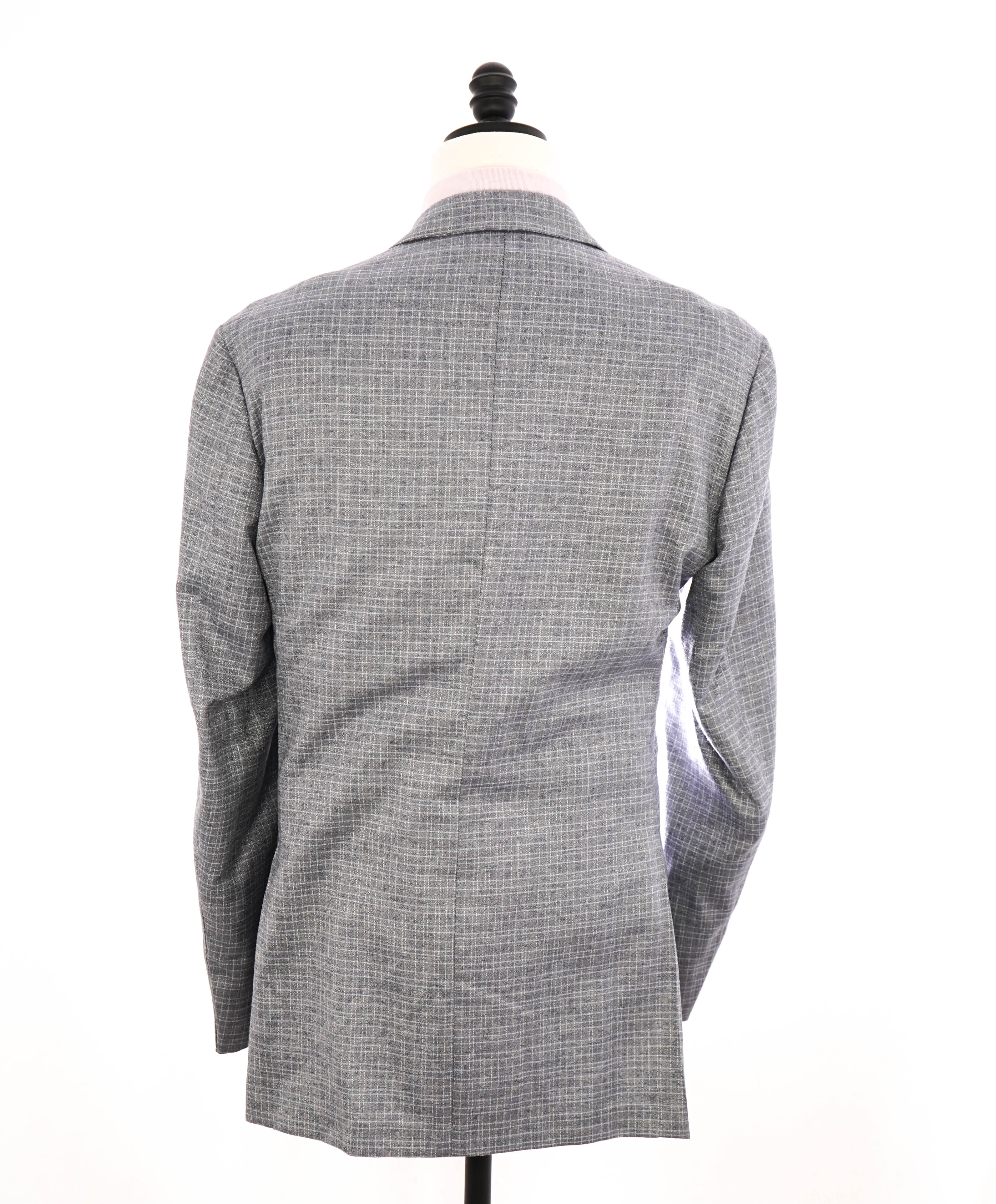 $1,895 CANALI - "KEI"Gray Abstract Check Summer Wool Blazer - 44L