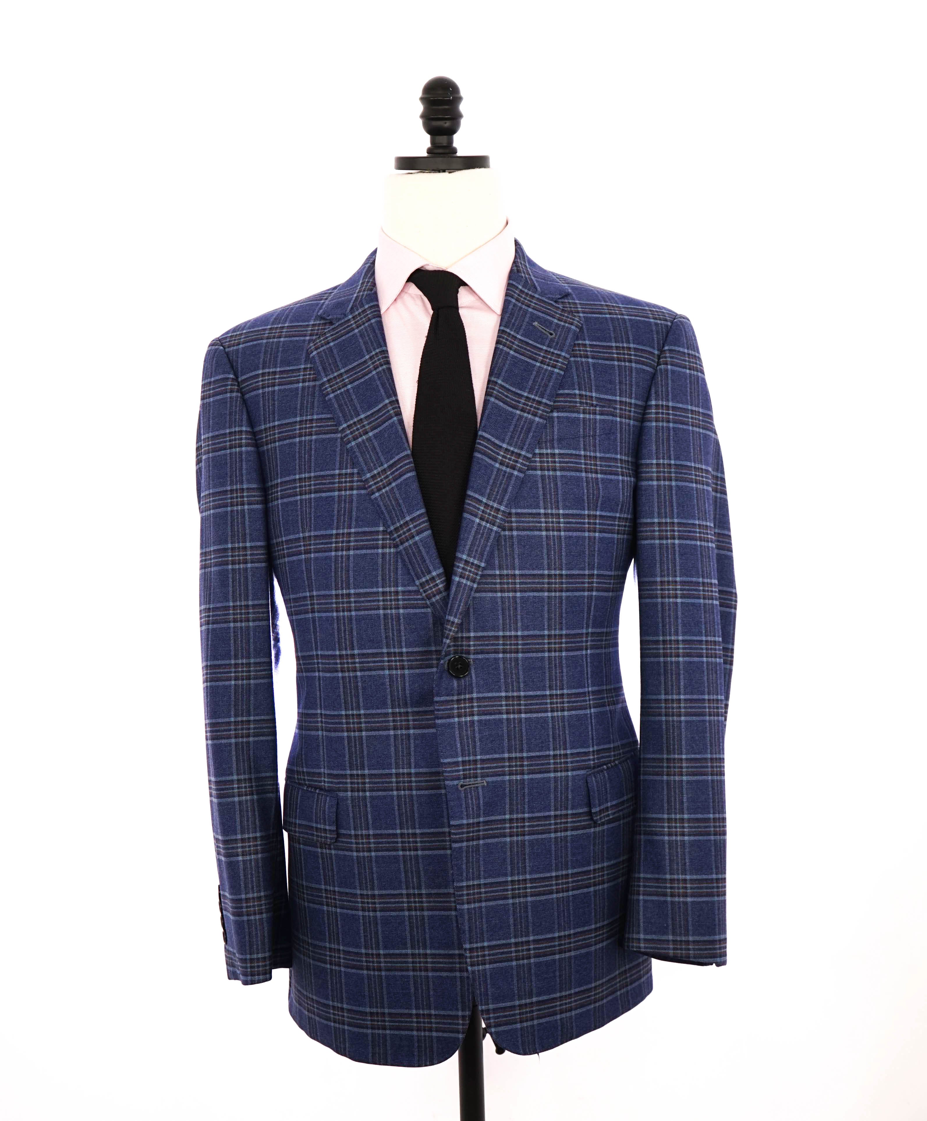 $1,495 ARMANI COLLEZIONI - "G Line" Bold Blue Multi Check Plaid Blazer- 42R