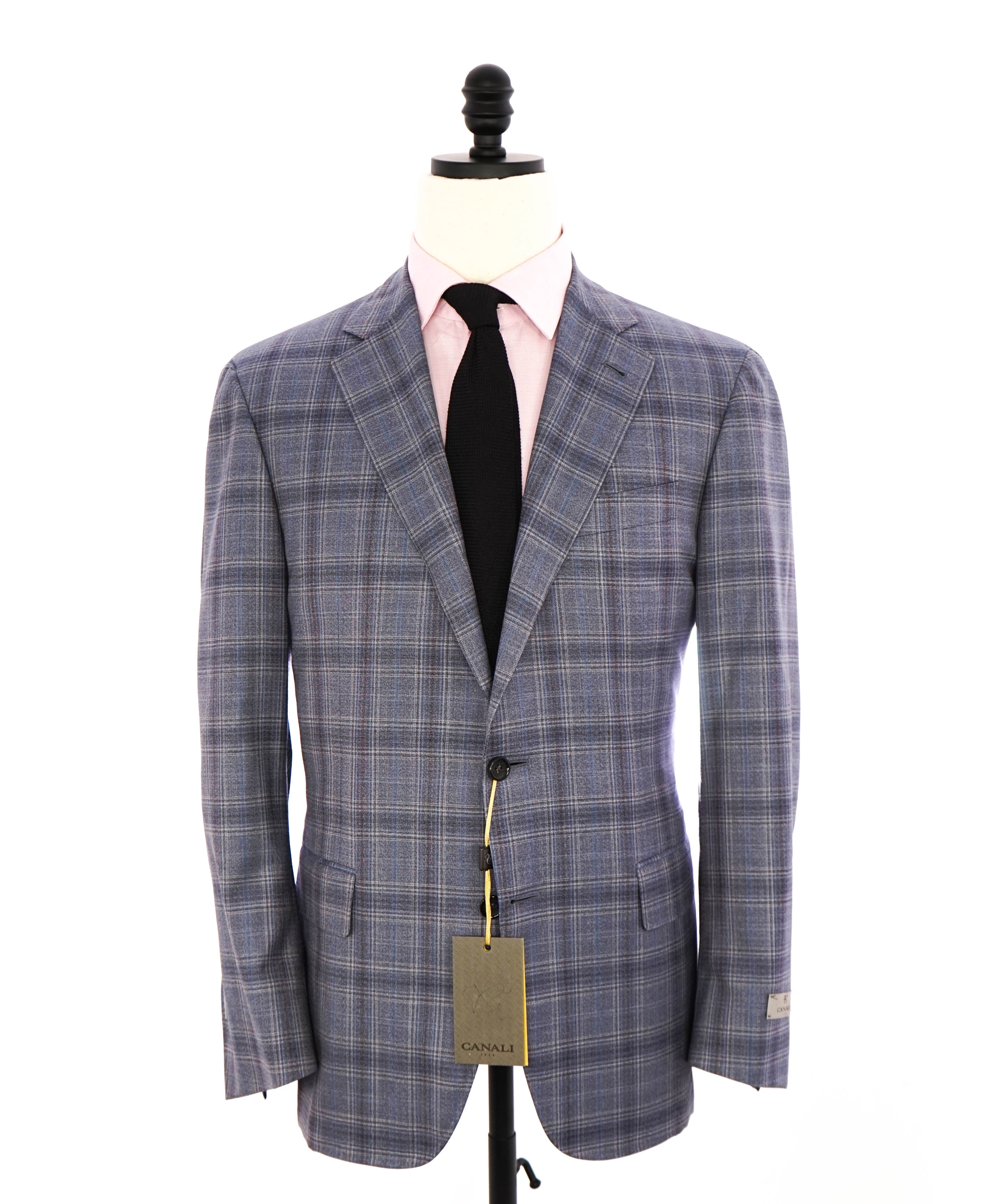 $1,895 CANALI - "KEI" Medium Blue Check Summer Wool Blazer - 44S