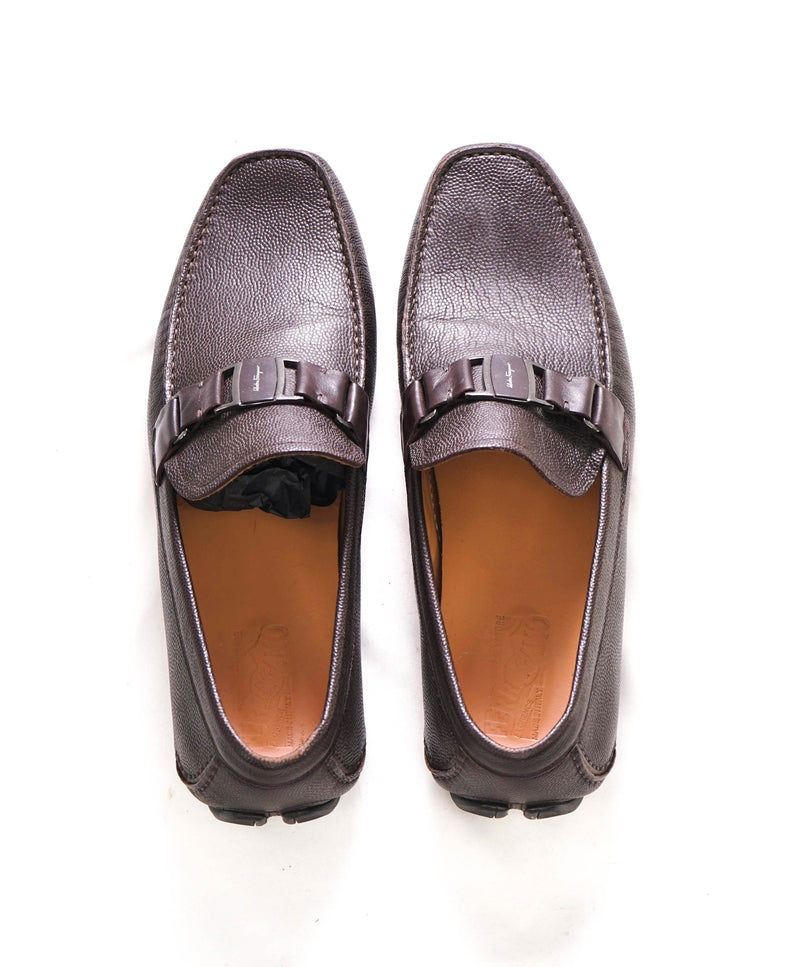 SALVATORE FERRAGAMO - “Sardegna 2" Brown Pebbled Leather Loafers - 13 D