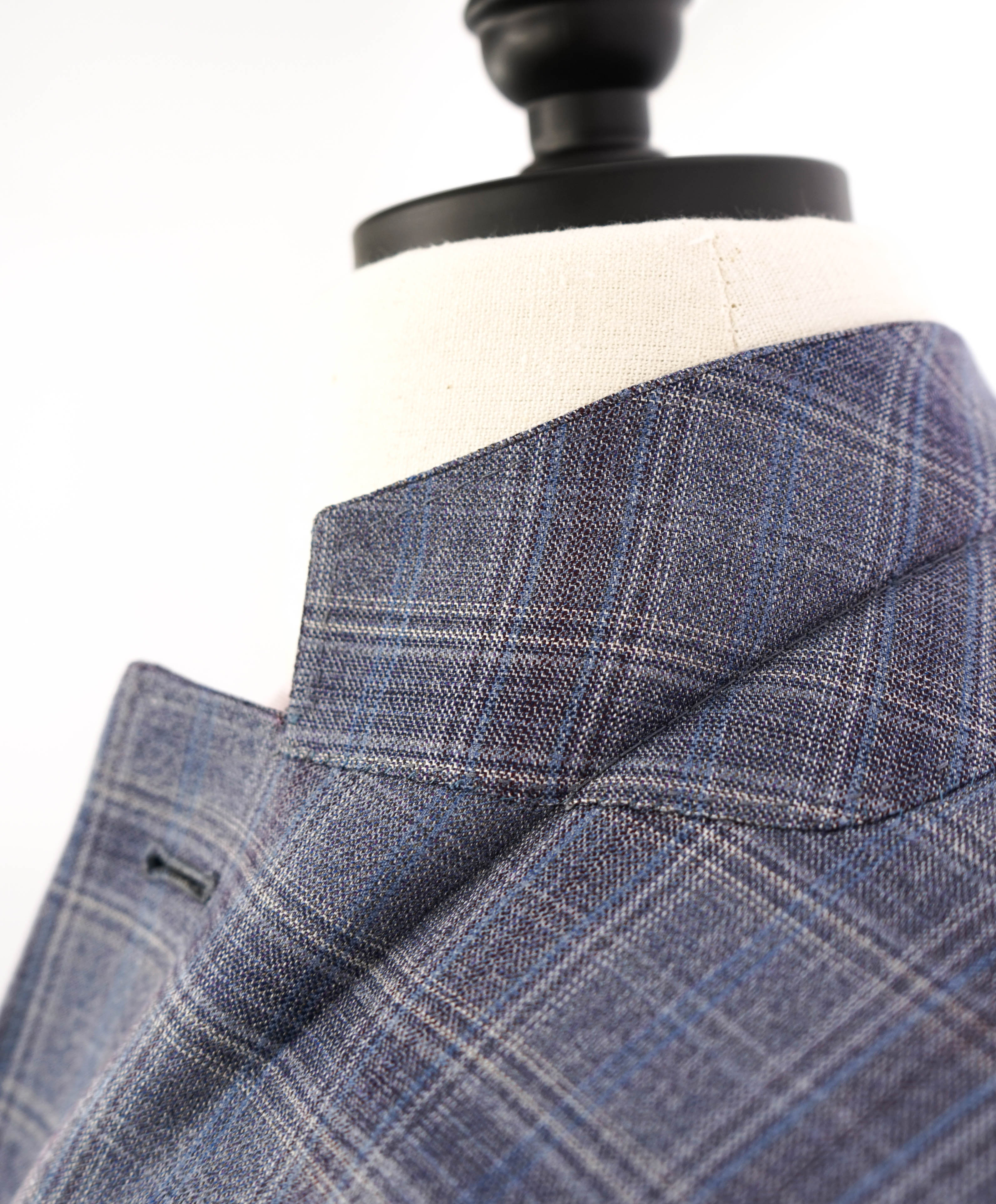 $1,895 CANALI - "KEI" Medium Blue Check Summer Wool Blazer - 44S