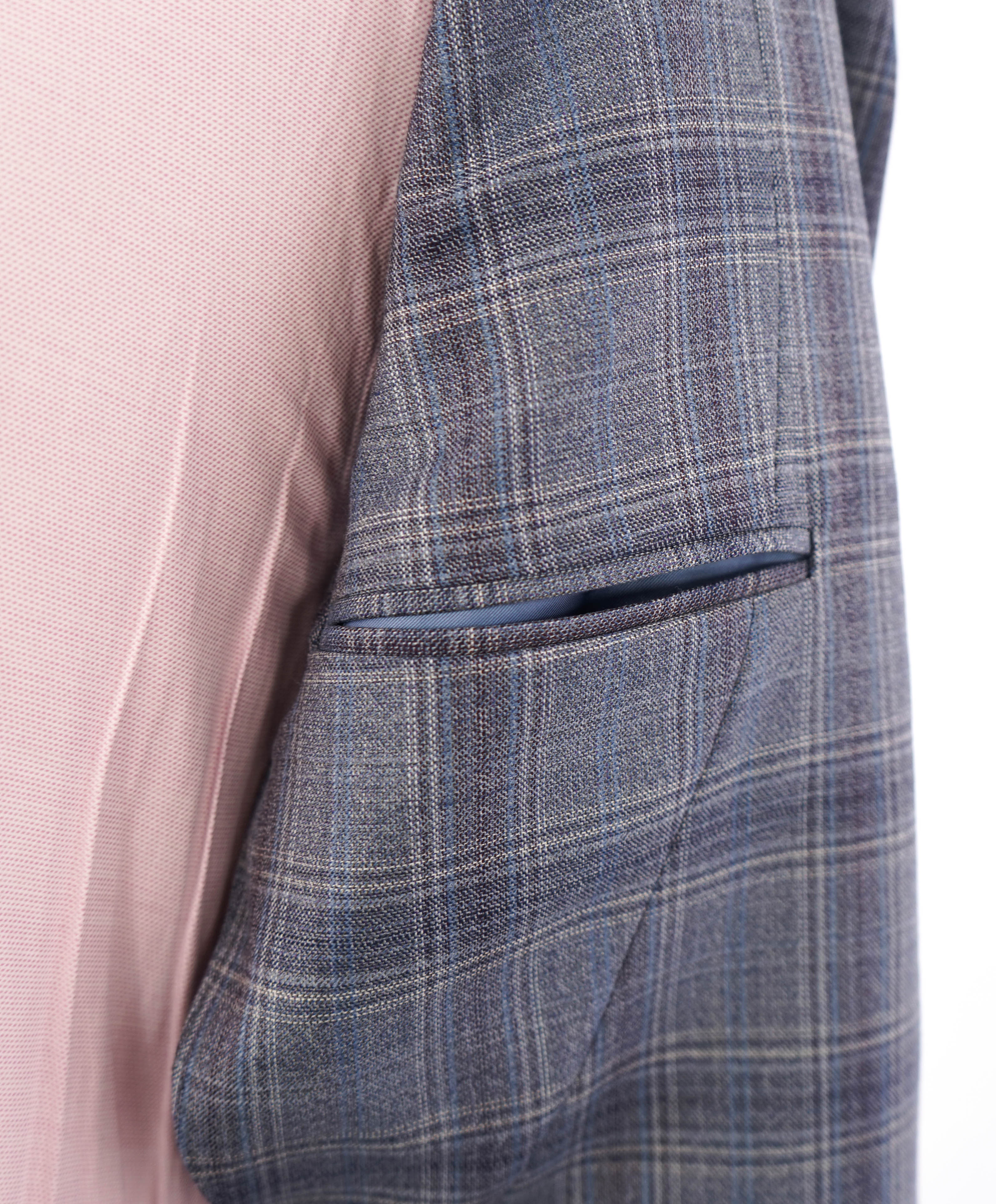 $1,895 CANALI - "KEI" Medium Blue Check Summer Wool Blazer - 44S