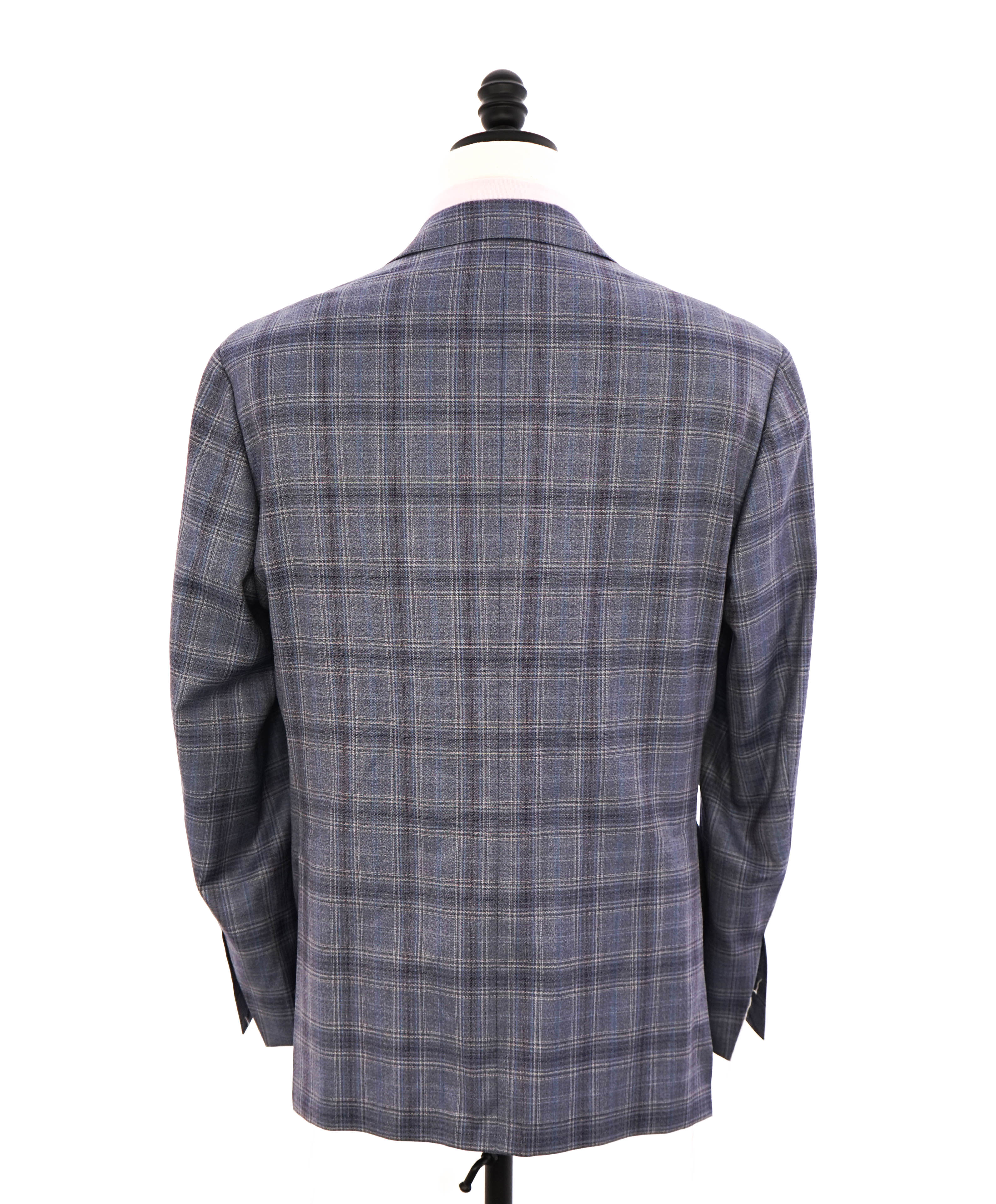 $1,895 CANALI - "KEI" Medium Blue Check Summer Wool Blazer - 44S