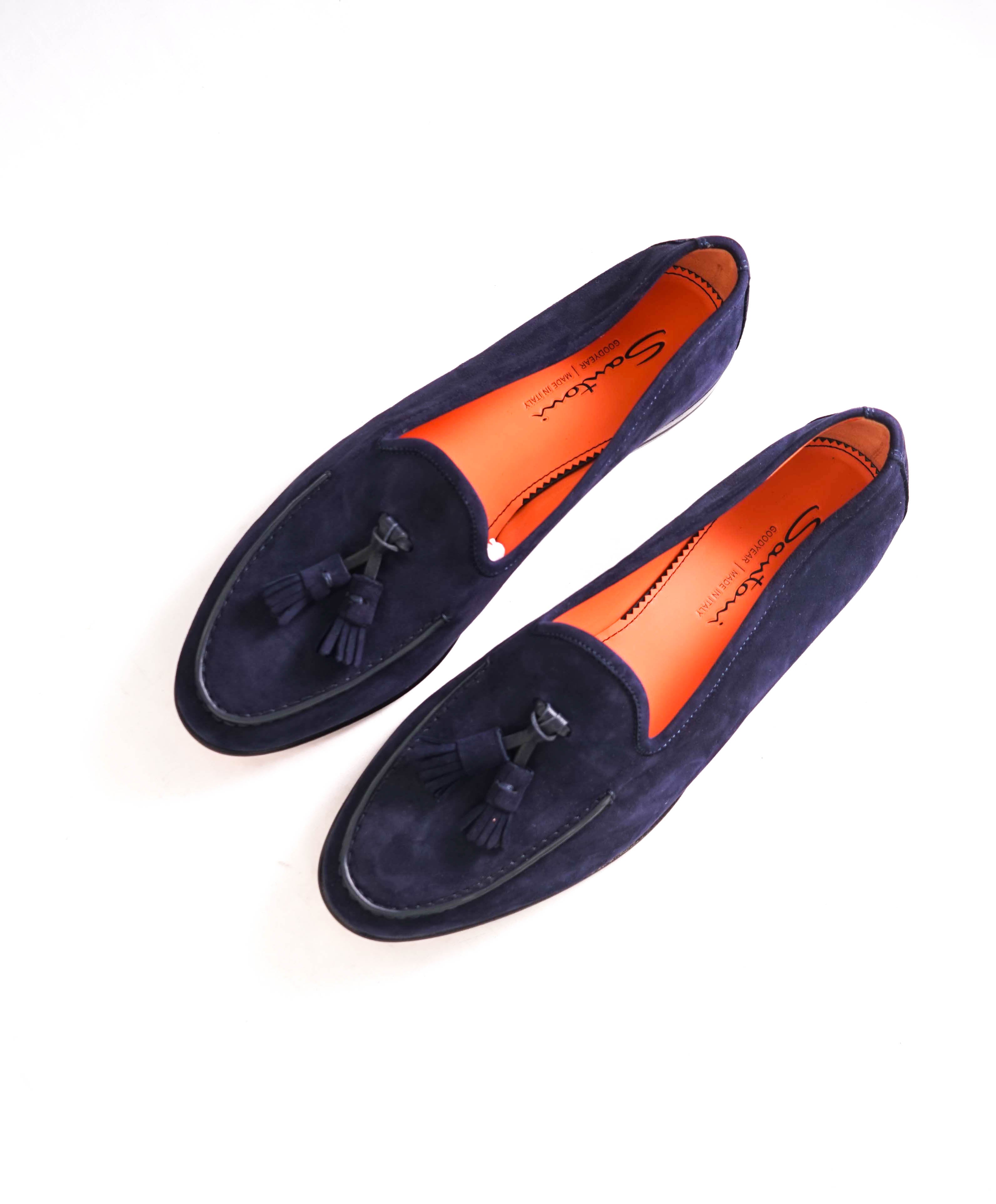 SANTONI - Blue Suede "GOODYEAR" Tipped Tassel Venetian Loafers - 9 US (8 IT)